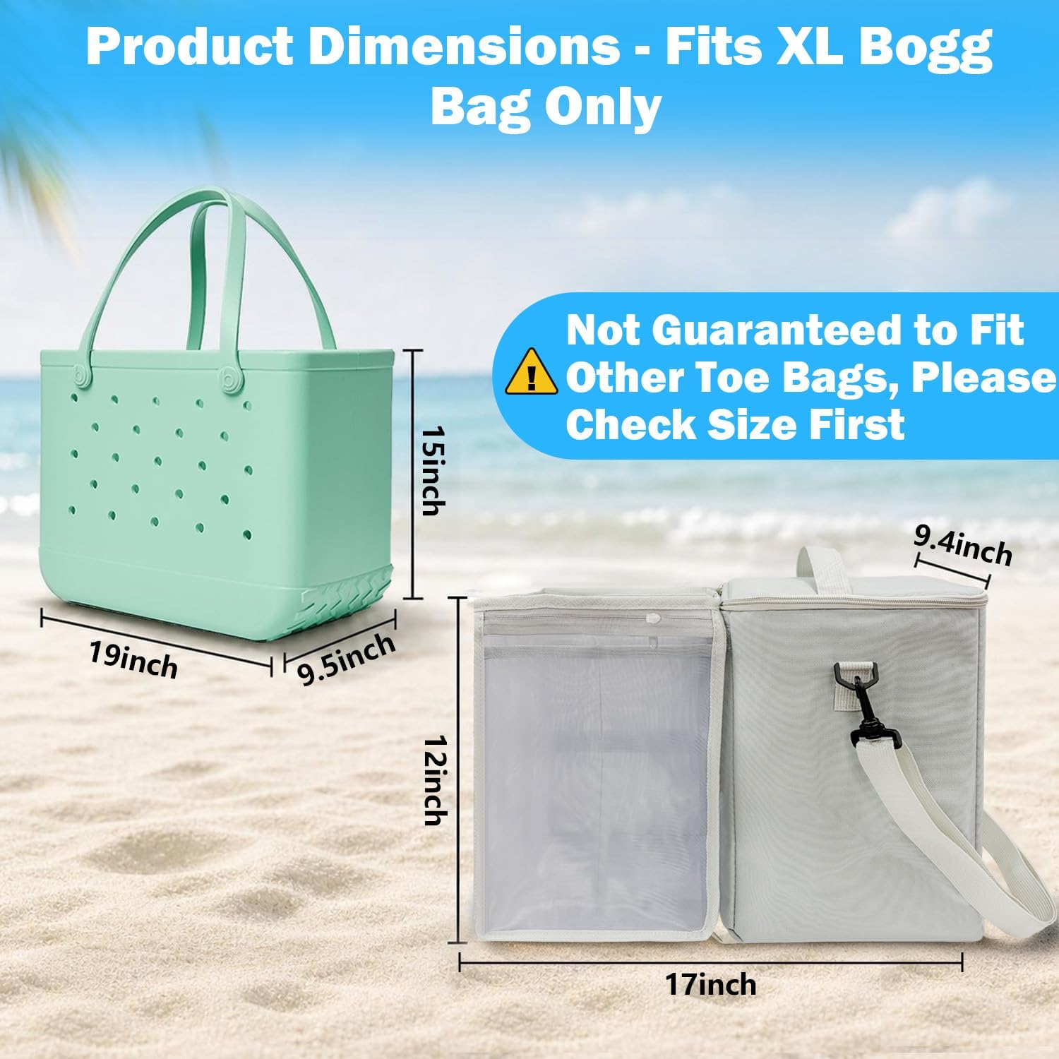 2-in-1 Accessories for XL Large Bogg Bag - Cooler and Organizer Insert, Portable PEVA Cooler Bag, Ice Chest with Handle and Strap, Lightweight Mesh Inserts Bogg Bag Organizer only for XL