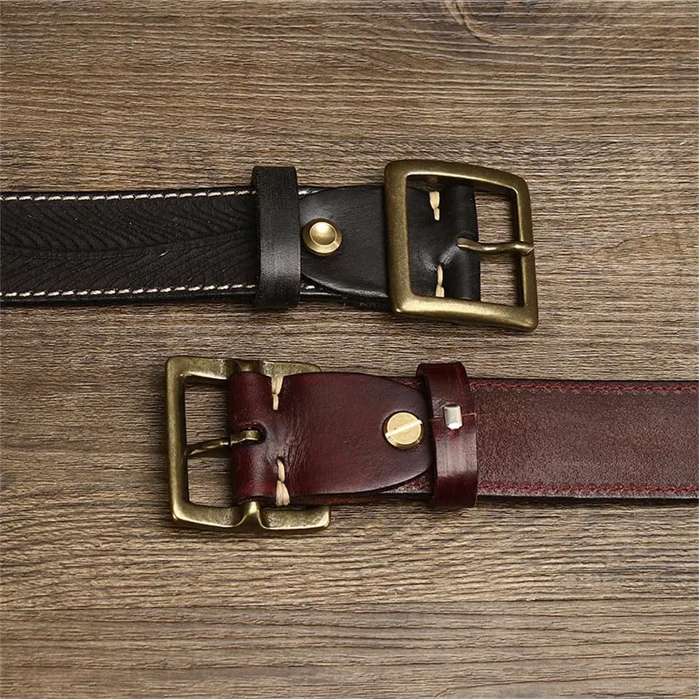 Pohullan Men Vintage Leather Belts Copper Buckle Jeans Belts Casual Leather Belt For Outdoor4