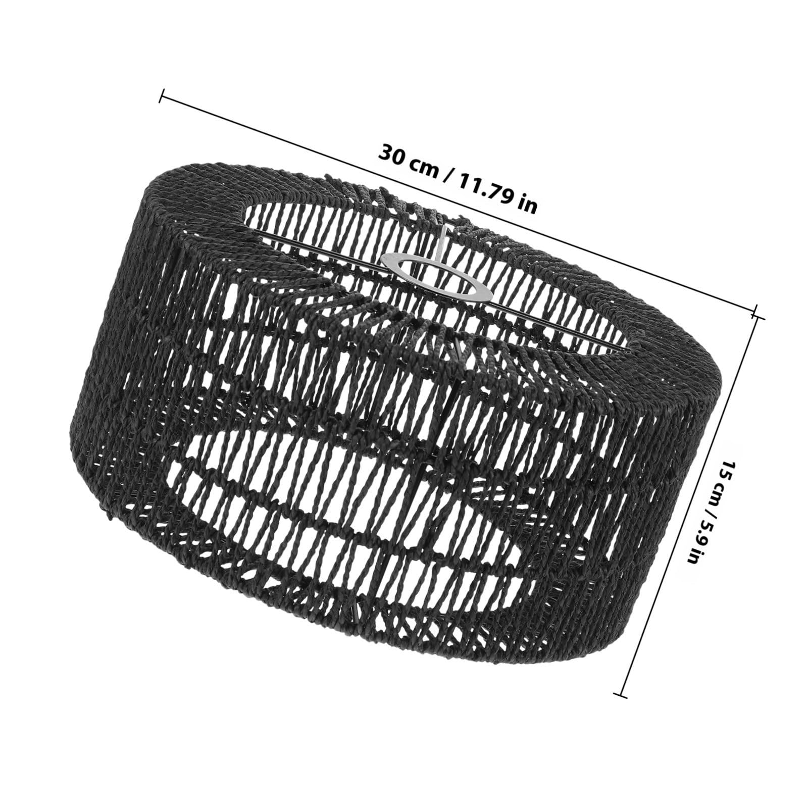 YARNOW Pantalla rústica para lámpara colgante de cuerda de paja negra, cubierta tejida con estructura firme, apta para suministro de iluminación en bares y salones