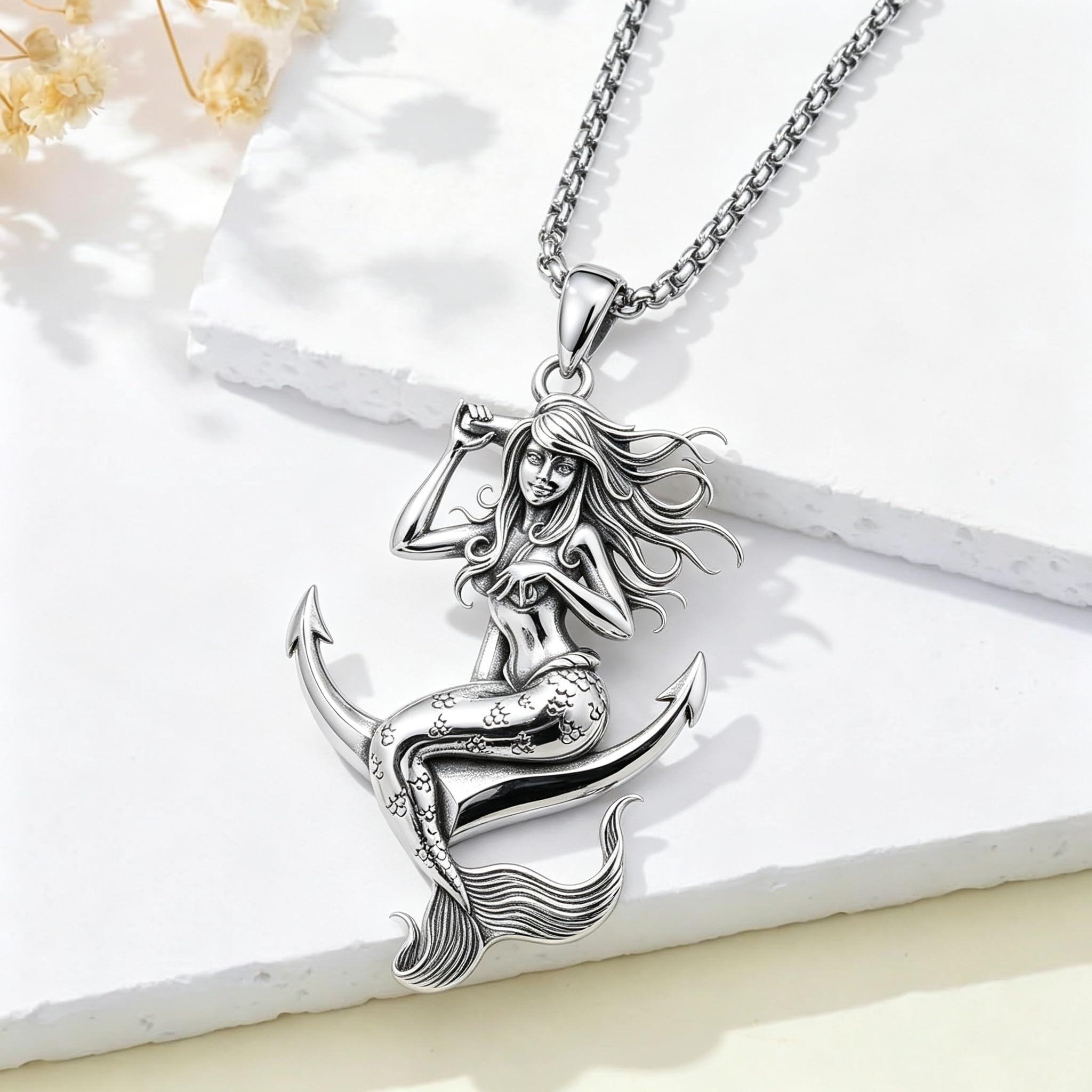 ROMANTICWORK Anker Halskette 925 Sterling Silber Nautischer Seemann Schmuck Geschenk für Damen Herren Weihnachten