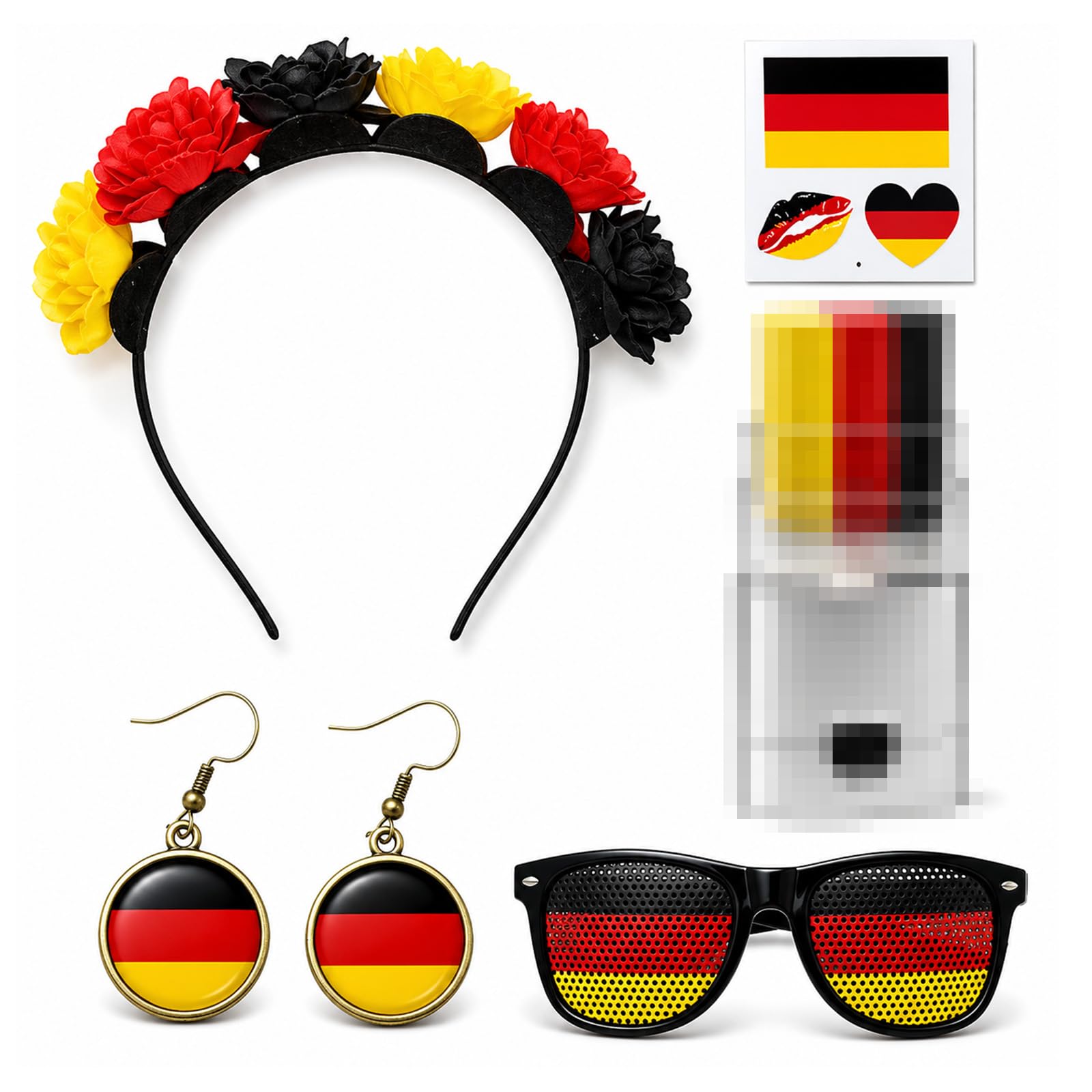 Germany Fan Item Women's Set of 5 Black Red Yellow Fan Item Germany with Headband Earrings Sunglasses Face Make-Up Sticker Germany Decoration for Football Party Euro World Cup 2026