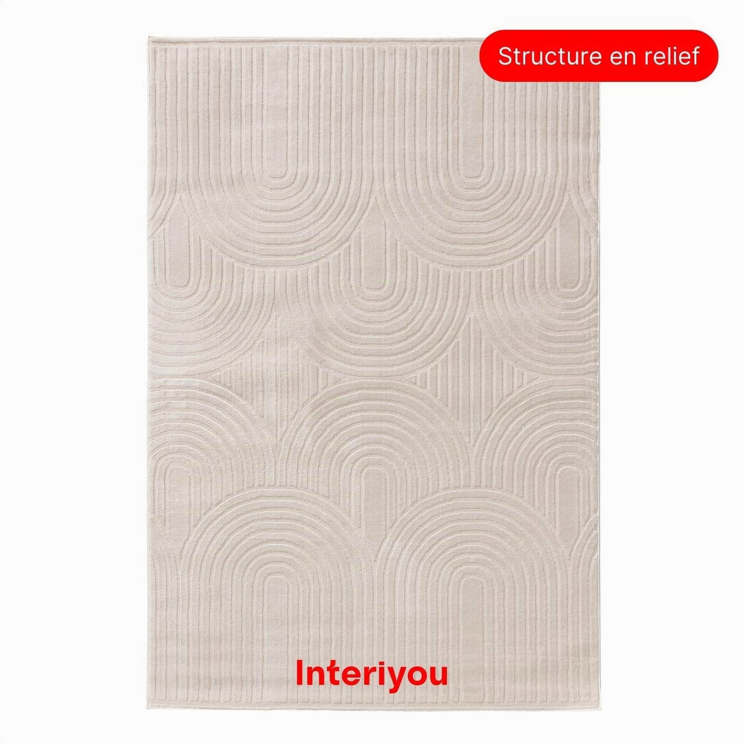 Interiyou Tapis Salon à Poils Courts Cannes - 140x200 Crème - Motif bohème scandinave avec Effet 3D - Plat et géométrique - Poil Ras pour Chambre, Couloir, Bureau