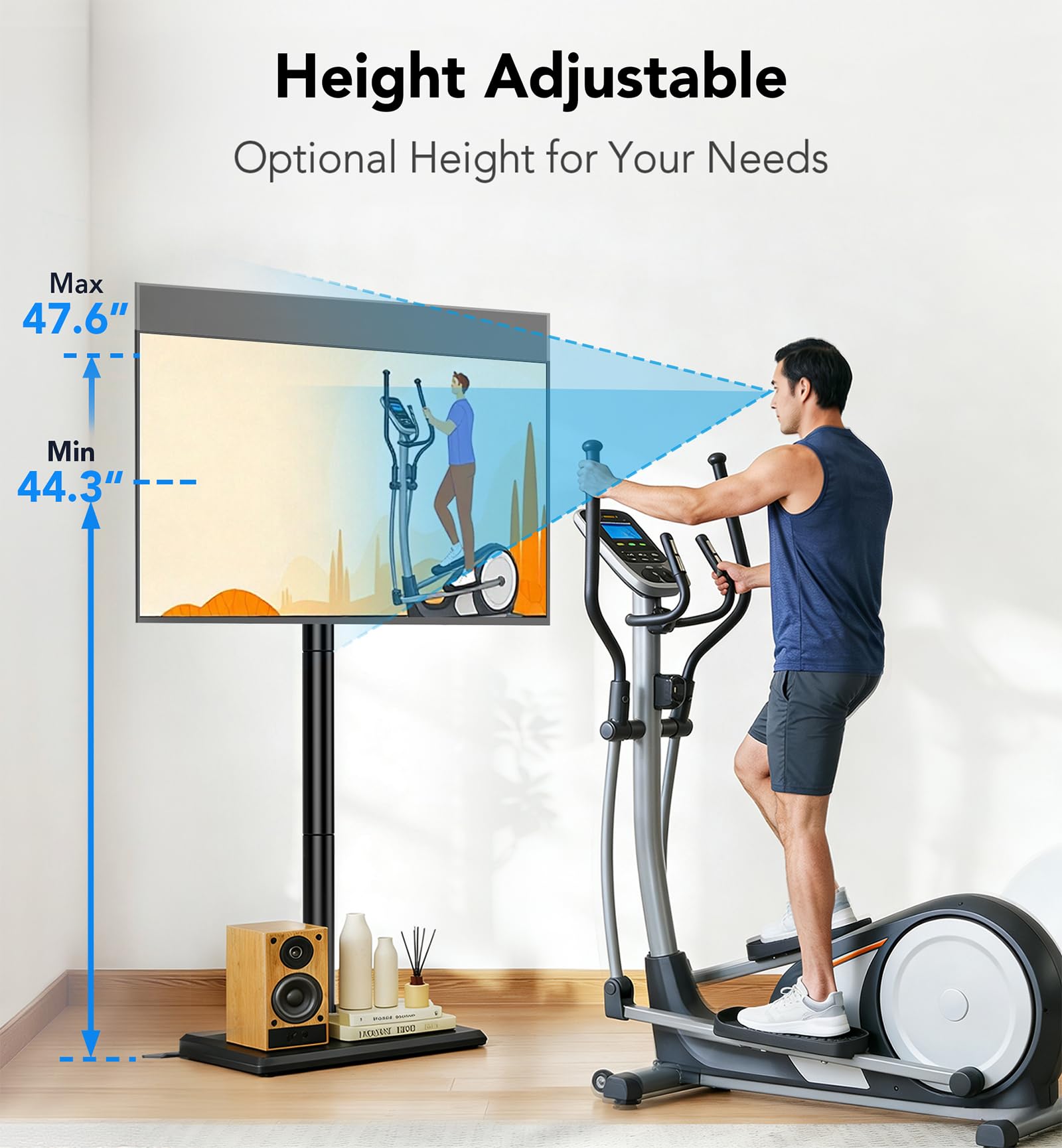 AX WABER Boden-TV-Ständer mit Halterung für 26-60-Zoll-Fernseher bis zu 77 lbs, höhenverstellbarer, schwenkbarer und neigbarer TV-Ständer mit Holzsockel, schwarz AX1012TB