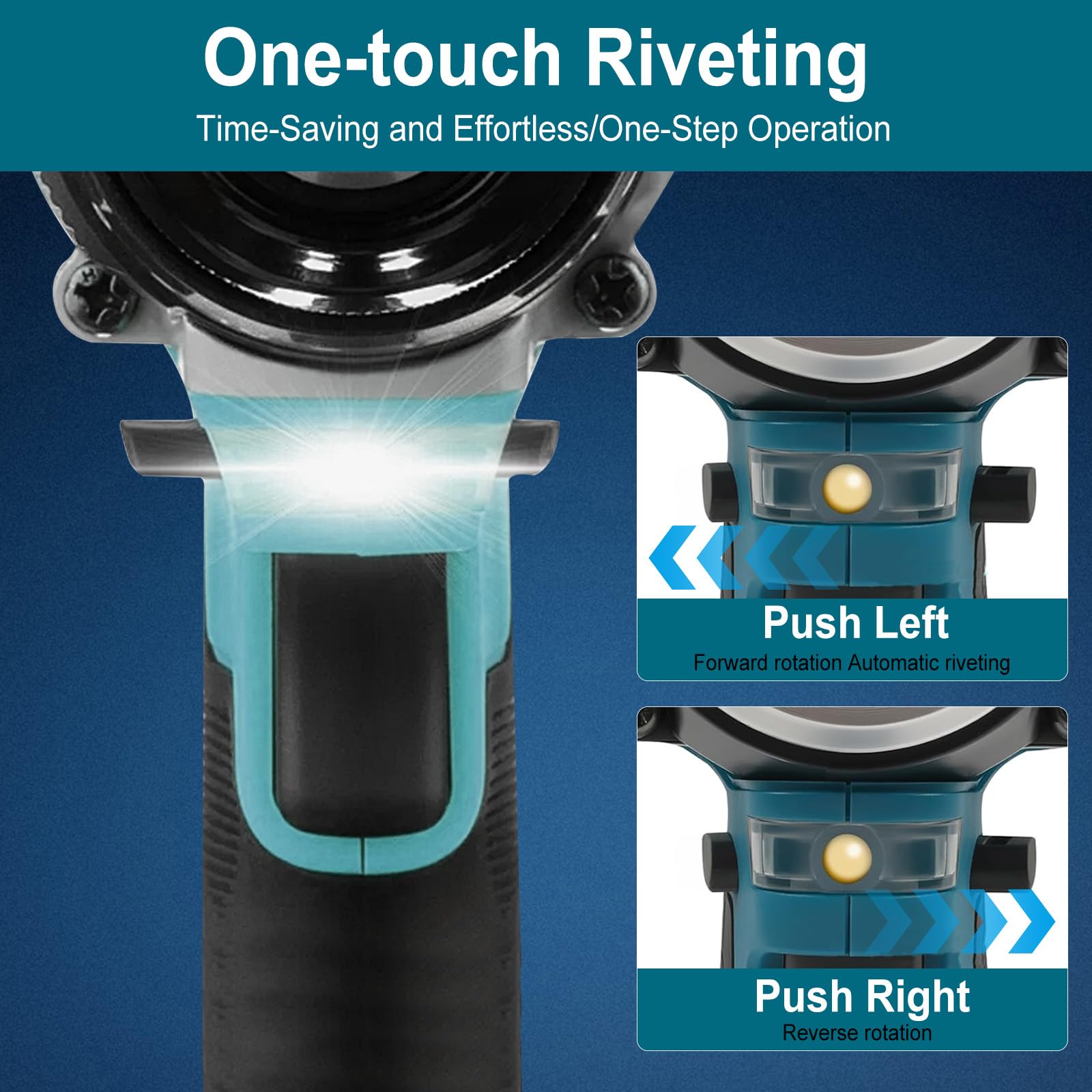 Pince à riveter sans fil compatible avec Makita 21 V 10 000 N Pince à riveter électrique sans balais avec 2 pinces à rivets pop portables de 1 300 mAh pour rivets aveugles de 2,4 à 4,8 mm