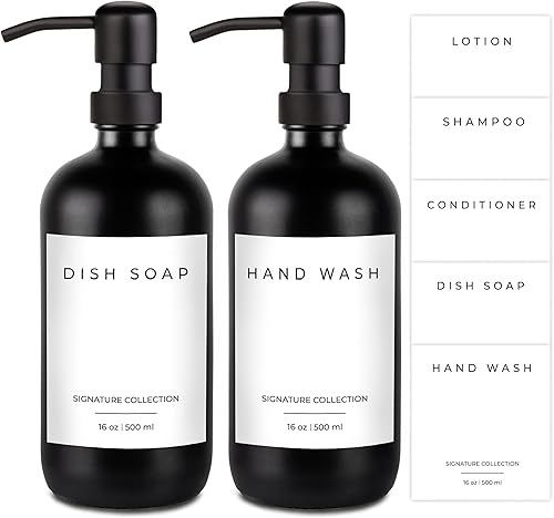 Miniatura 13 de Emerson Essentials Dispensador de jabón para cocina, dispensador de platos para cocina, juego de manos de baño, botellas de vidrio con bomba y 04 –