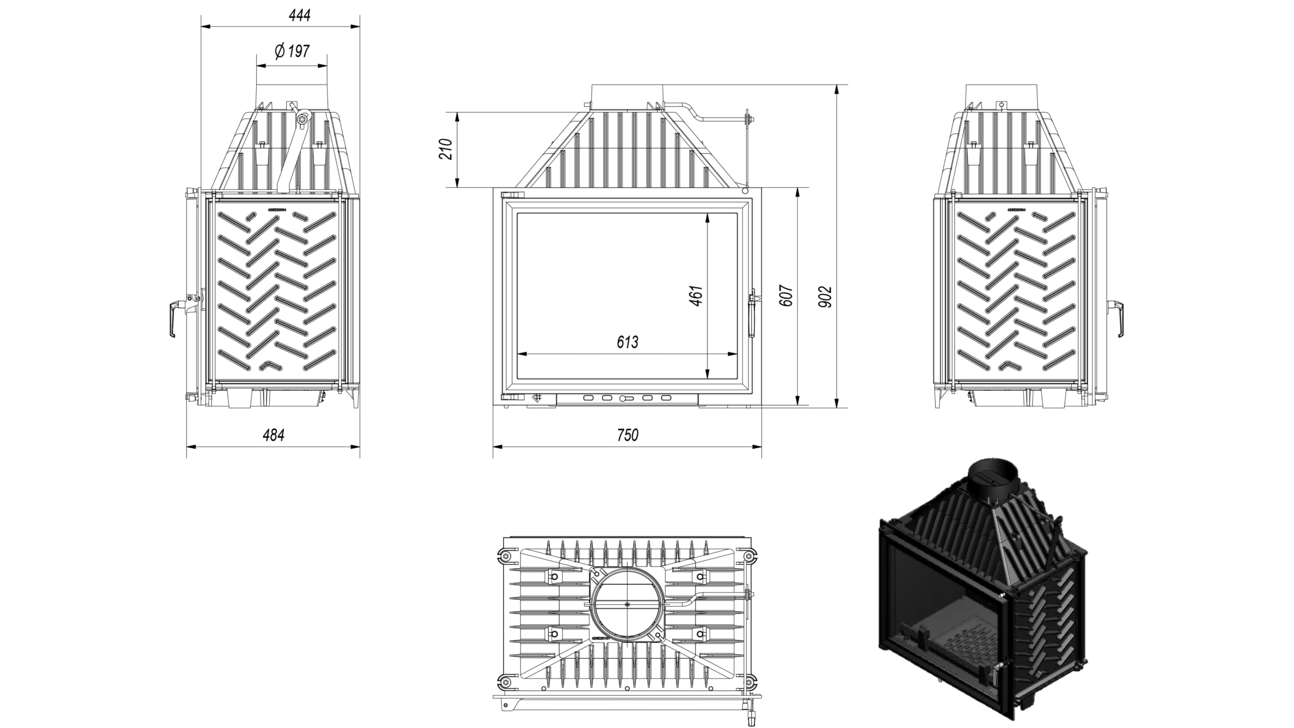 KRATKI Inserto per camino in ghisa a legna AMELIA 21 kW Ø200 frontale A 2 | Ghisa nero, efficienza 80%, classe A. Ecodesign.; combustione efficiente; basse emissioni; calore uniforme; alta potenza