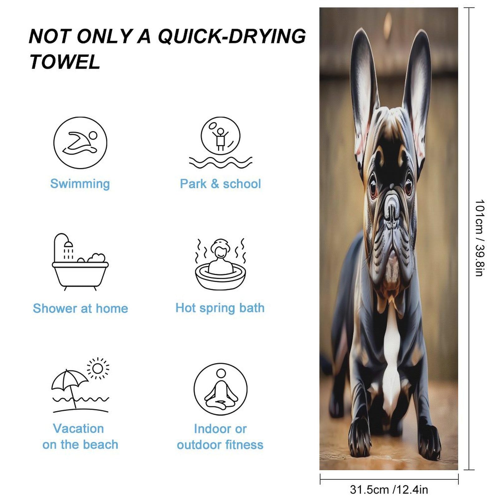 AQRJLPM Cute Bulldog Quick Dry Towel Cold Fabric Workout Sweat Towels Highly Absorbing Odor-Free Travel Towel for Hot Yoga Tennis Running Exercise Working Out Camping