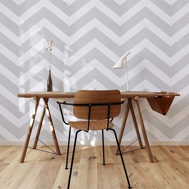 Yomshi 44cmx3m Grey and White Wallpaper Zig Zag Peel and Stick Wallpaper Waterproof Modern Minimalist Wavy Stripe Contact Paper Removable Geometric Wallpaper for Bedroom Living Room Wall Decoration