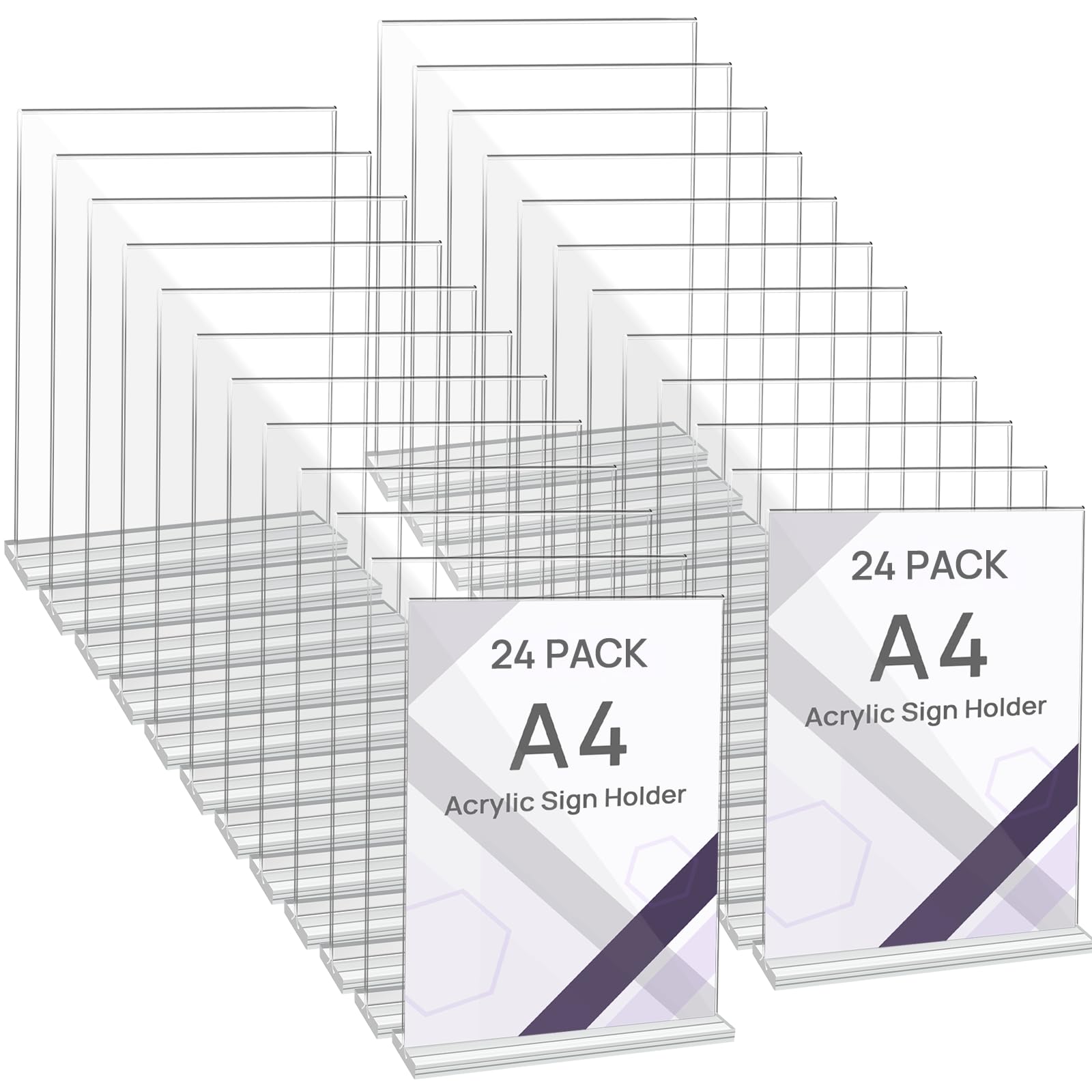 Set di 24 Porta-poster in Acrilico A4, Cavalletto da Tavolo in Acrilico, Supporto a T per Documenti, Porta-menu, Presentatore per Ufficio, Negozio, Ristorante