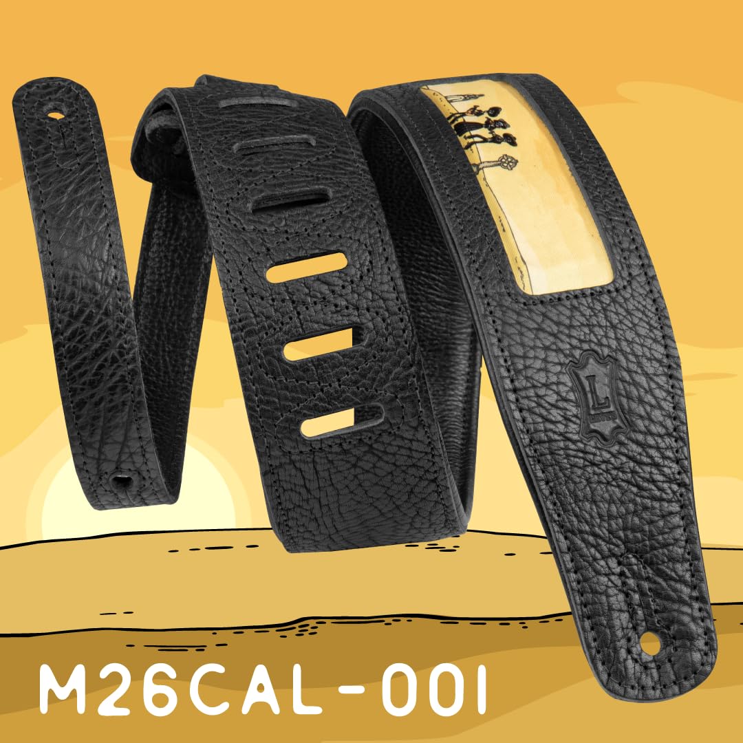 Levy's, M26CAL-001, Tracolla in Pelle Calaca Mariachi Design Black 2.5", Larghezza 2 1/2" (6.35) cm, Lunghezza Regolabile fino a 52" (132 cm), Colore Black