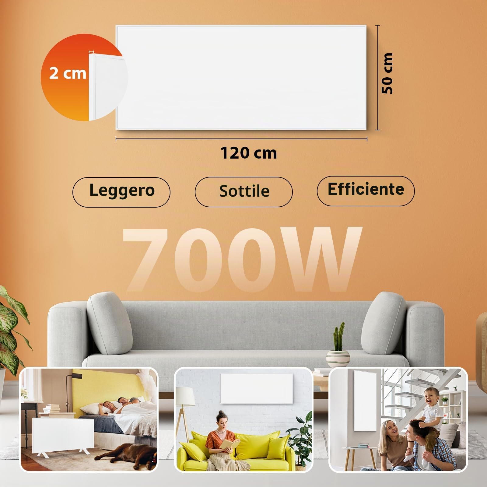 Riscaldamento a infrarossi Controllo WiFi 700 W - Da terra, a parete, riscaldamento a infrarossi a risparmio energetico, con termostato a distanza
