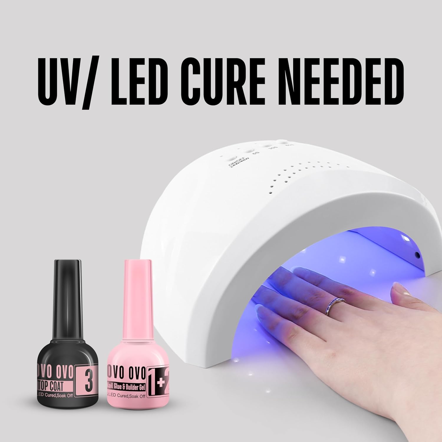 NOVO OVO French Tip Solution Kit, Including One Muti-function UV Nail Glue (also can work as Builder Gel) 10 ml, One Premium Top Coat 10ml for Pre-designed False Nail Tips Easy to Use 30 days lasting