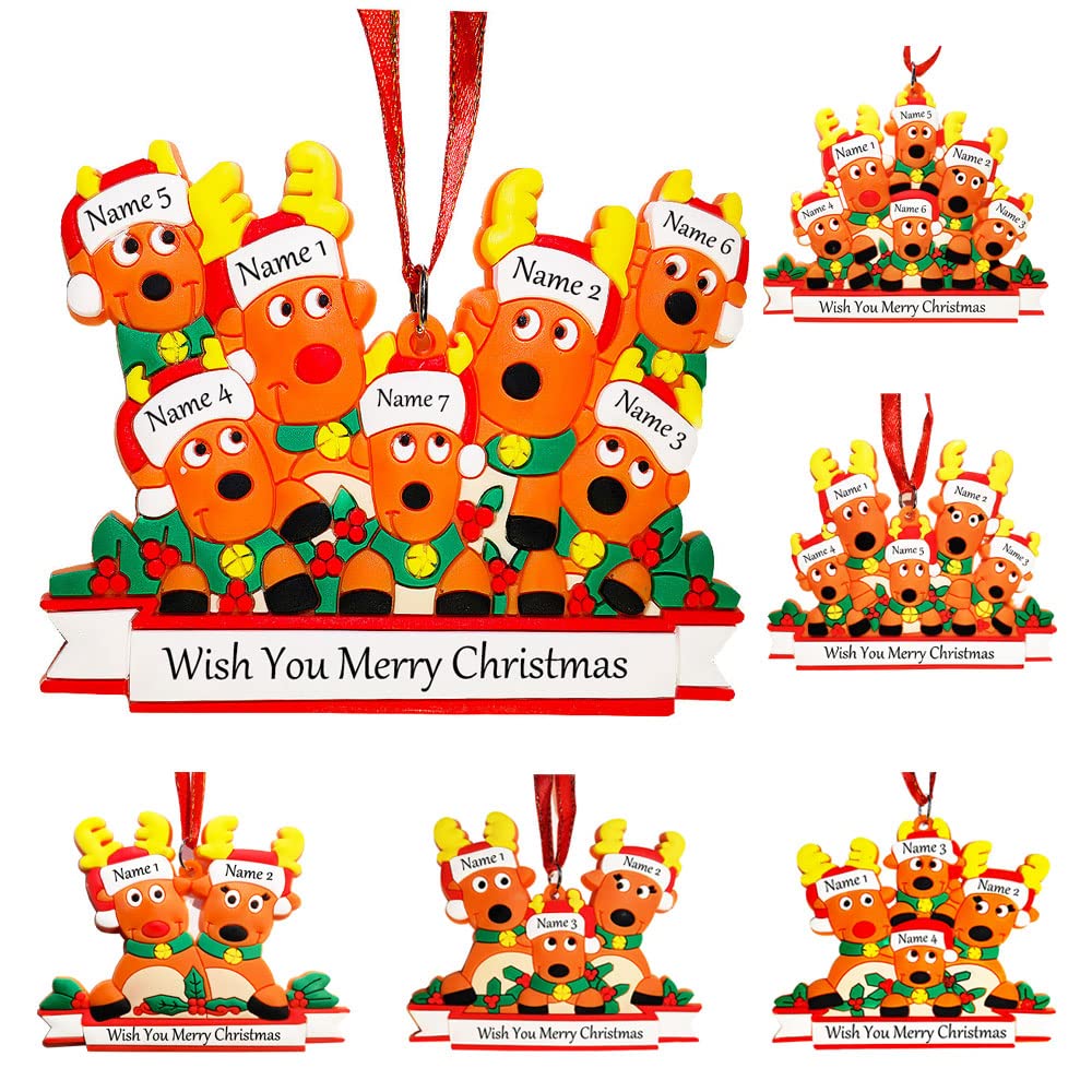 Photo 1 of *** 2 QTY ***Personalized Deer Christmas Ornaments 2021 Customized Christmas Decoration Gifts, Family of 2,3,4,5,6,7, Custom Name Reindeer Xmas Ornament with, DIY Christmas Tree Hanging Ornament (Family of 7)