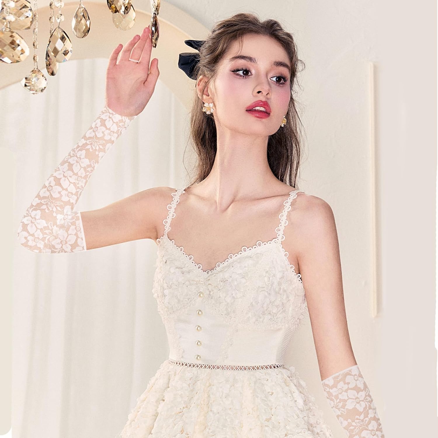 Long Keeper Elegant Floral Lace Gloves Women Elbow Length Fingerless Long Gloves for Bridal Opera Evening Wedding Party Prom - Image 8