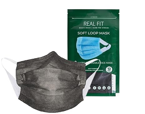 REAL FIT Soft Loop 3 Ply Non Wowen Adult Face Mask Pack Of 10 Pec (PACK OF 30*10 PEC=300 PEC, GREY)