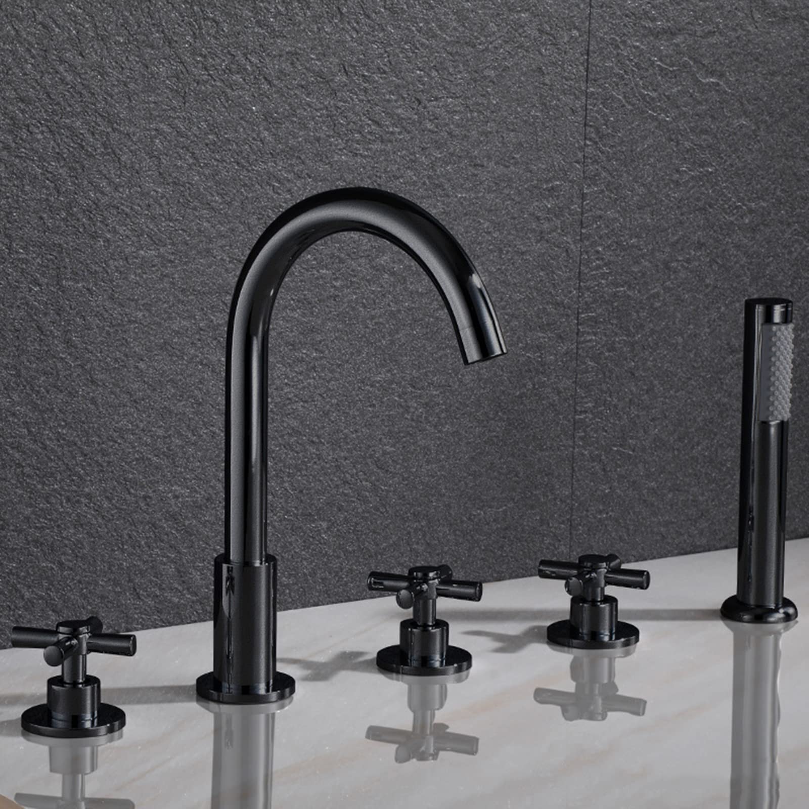 Mélangeur de douche à 5 trous noirs modernes avec poignée en croix