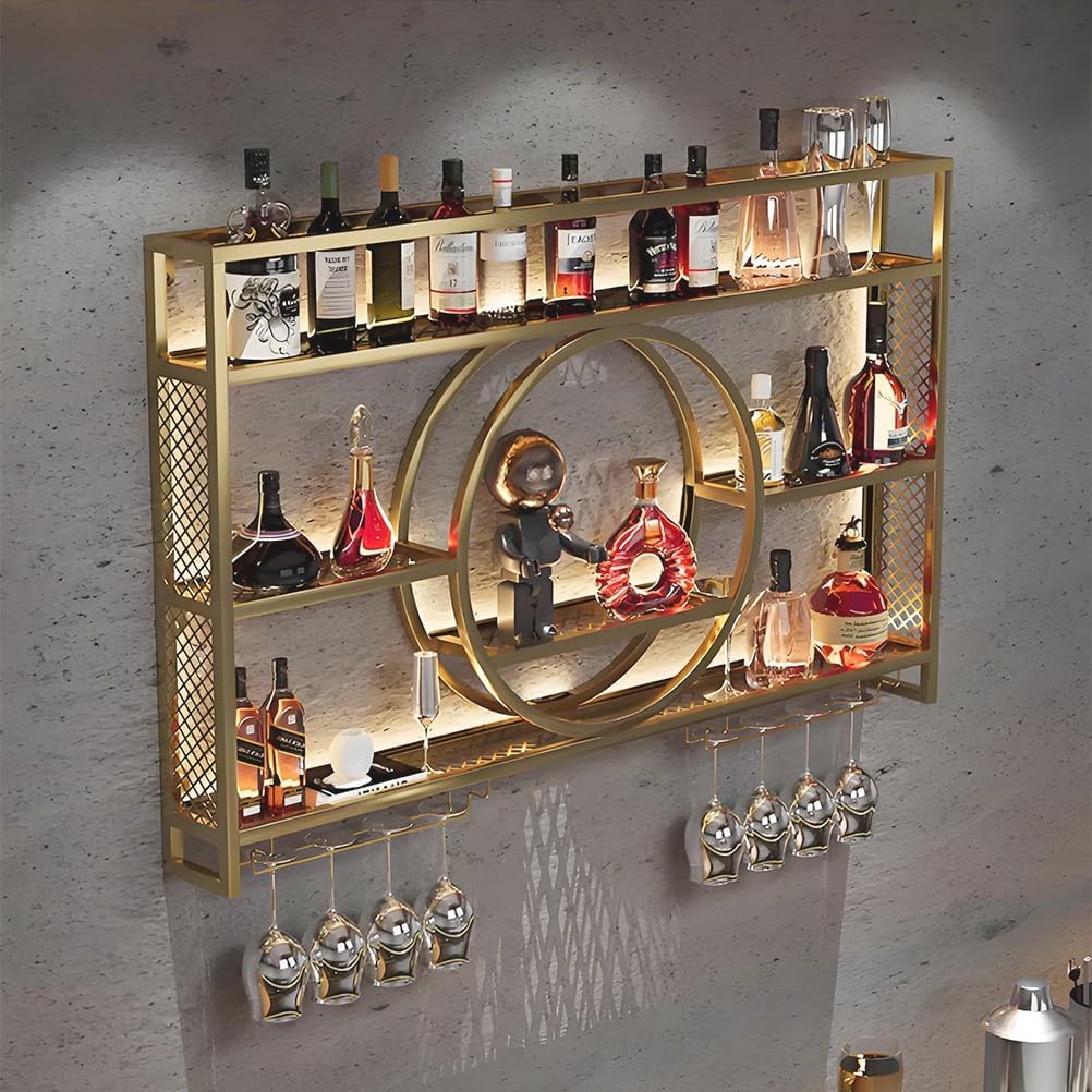 Wall Mounted Wine Rack with Glass Holder - Sturdy Metal Wine Storage, Space-Saving Floating Bar Cabinet for Home, Kitchen, Pub - Available in 3 Sizes (100/120/140cm)