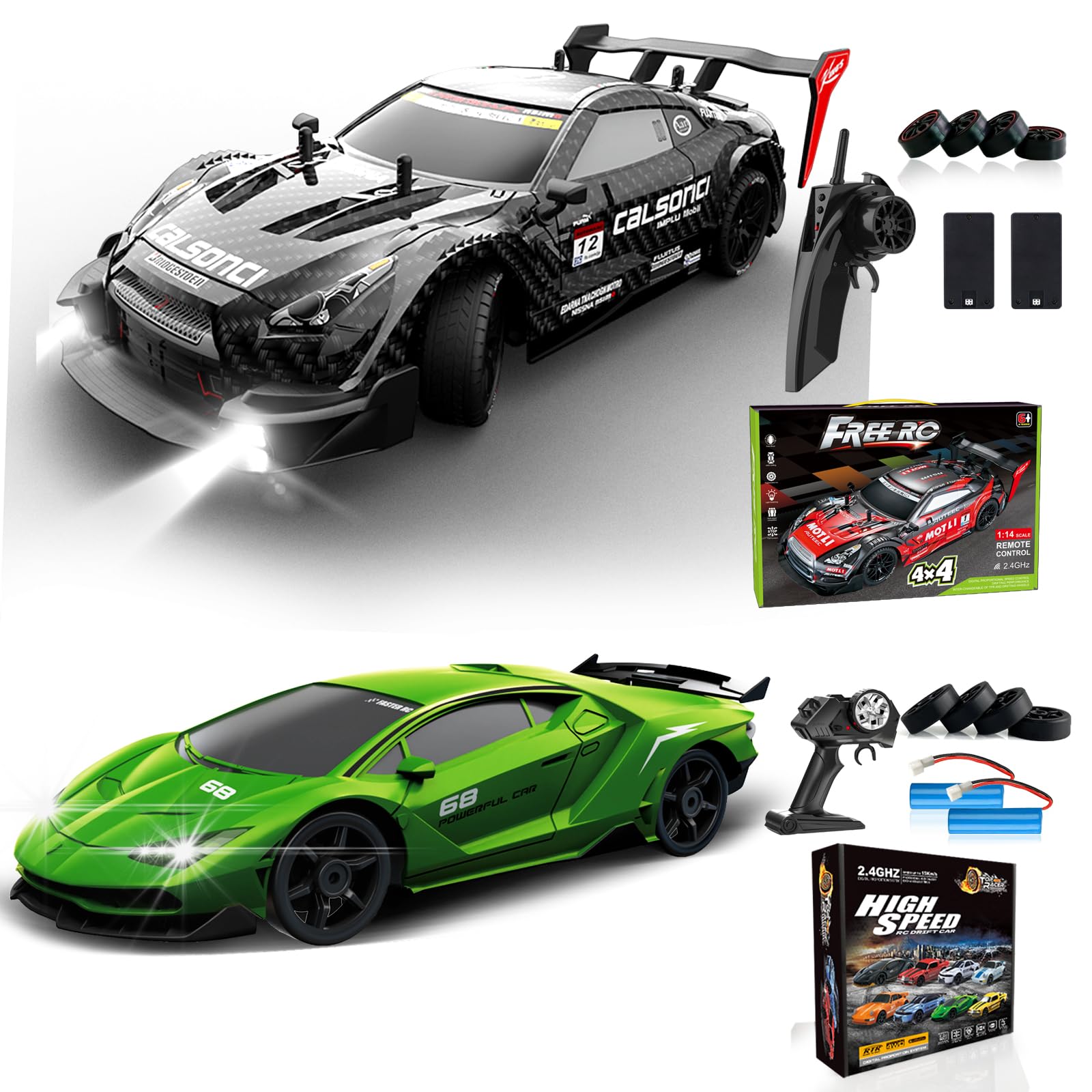 LFOLUSU RC Drift Car 1:16 Scale 4WD RC Car 30km/h High Speed+RC Drift Car 1:24 Scale 4WD RC Car 15km/h High Speed Racing Sport Toy Car for Adults Boys Girls Kids Gift 2Pcs Rechargeable Battery