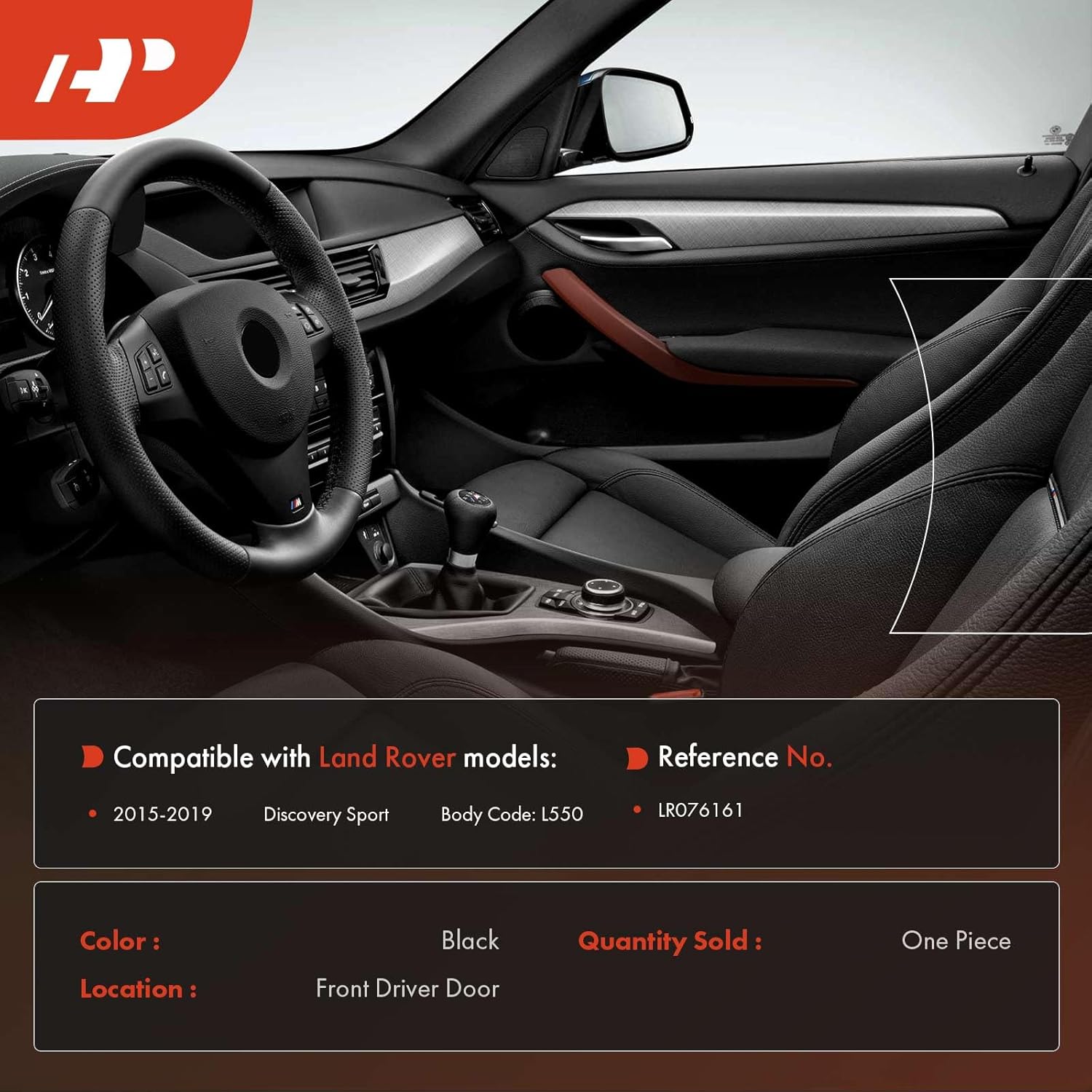 A-Premium Left Interior Door Pull Handle Compatible with LR076161 Land Rover Discovery Sport 2015-2019, Front Driver Door Armrest with Leather Cover, Black