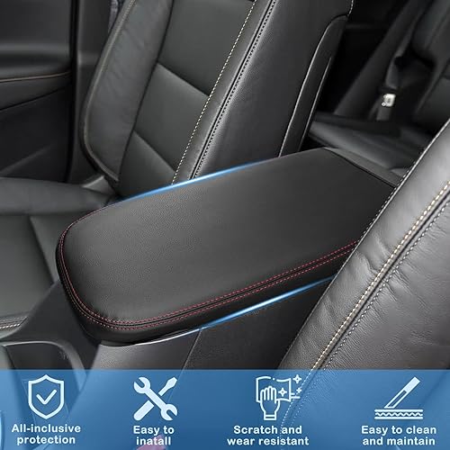 Miniatura 5 de QianBao Compatible con Chevrolet Equinox 2018-2023 GMC Terrain 2017-2023, caja de reposabrazos de cuero, funda de consola central, línea roja