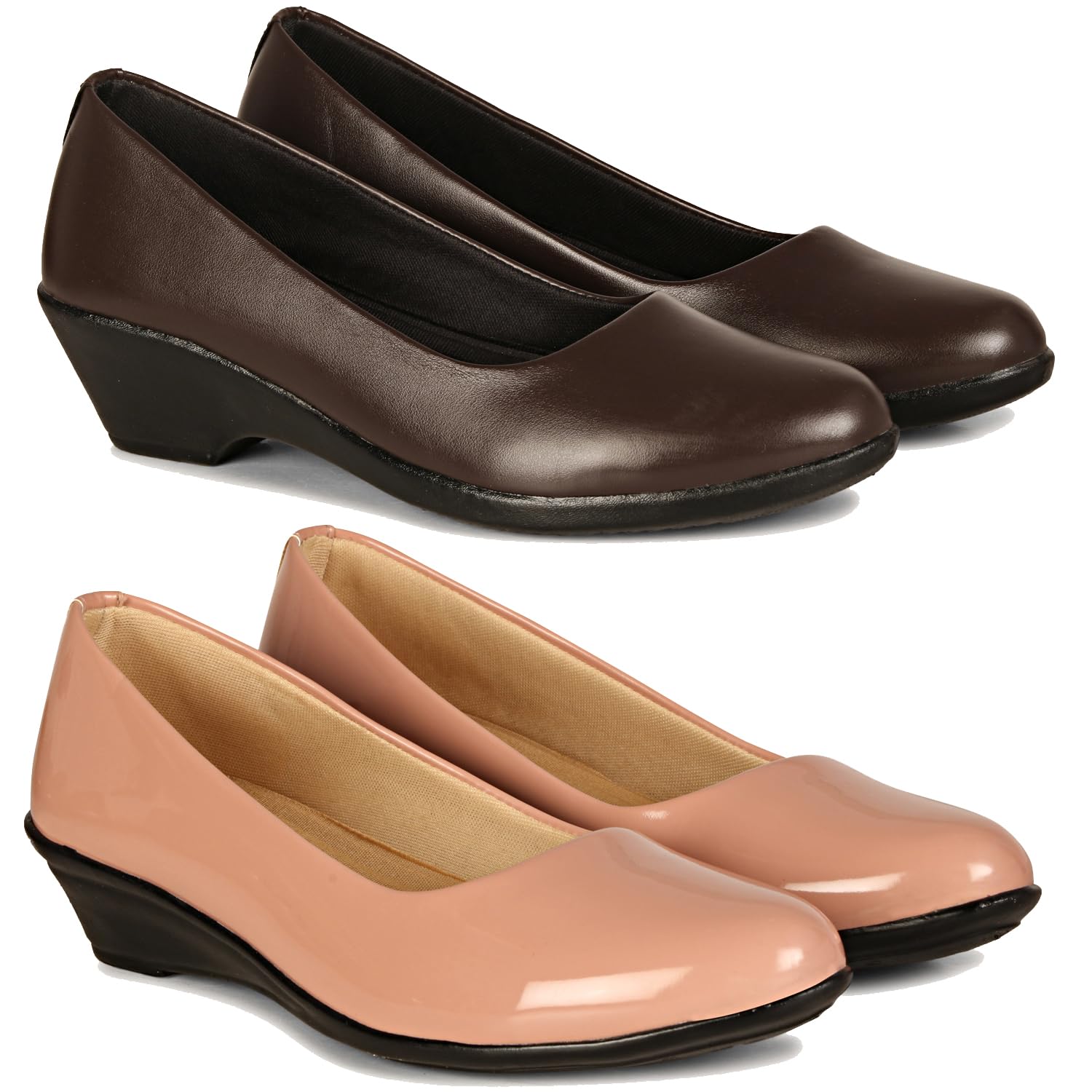 Wincer Womens Patent Leather Ballerina Flats, Stylish Solid Wedge Heels Shoes Pack of 2 (Peach+Brown) (B0DHCYRYLJ) Amazon Price History, Amazon Price Tracker