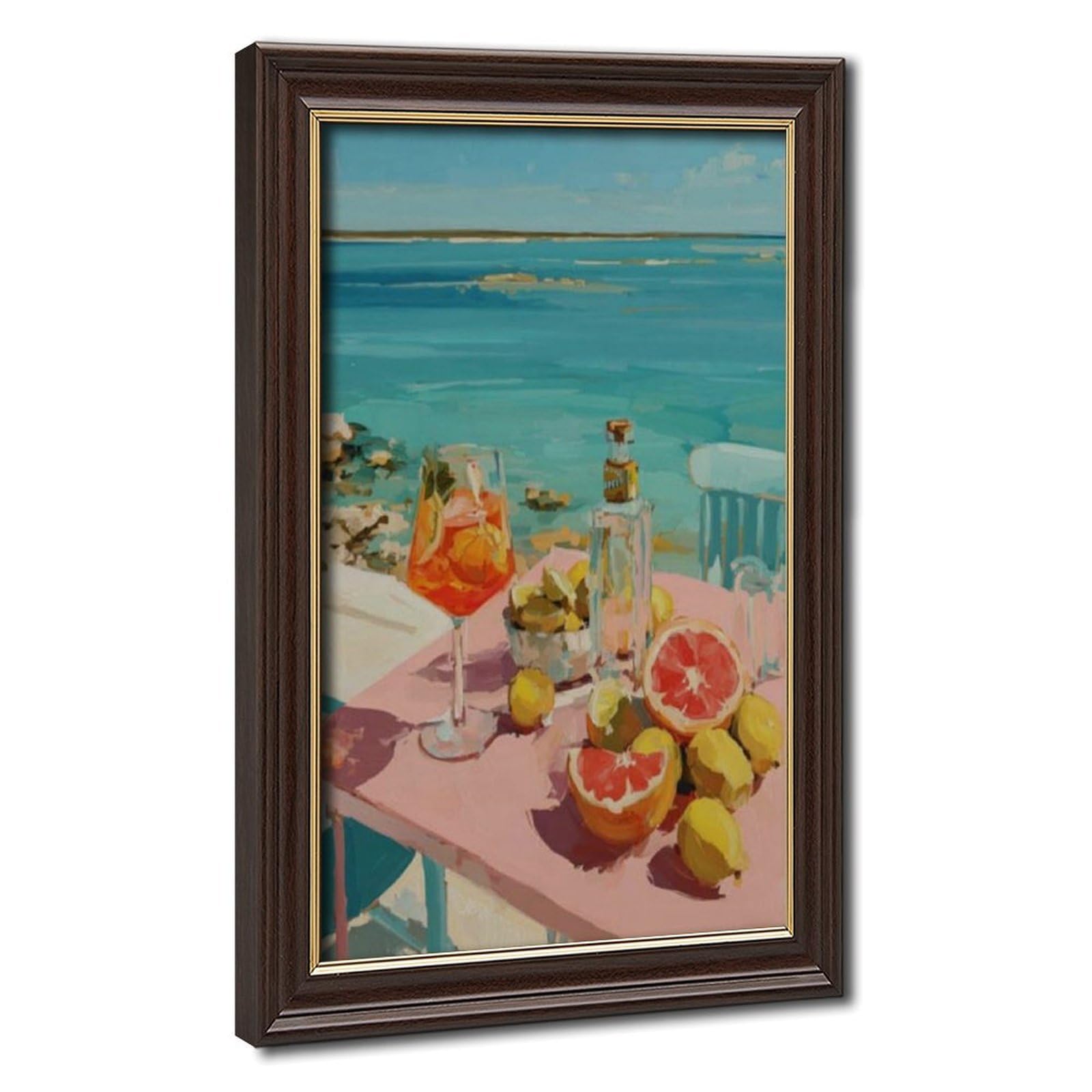 Lxwnze Silver Aperol Spritz Poster, Coastal Citrus Still Life Canvas Poster Bedroom Decor Landscape Office Room Decor Gift 12" L X 18" W
