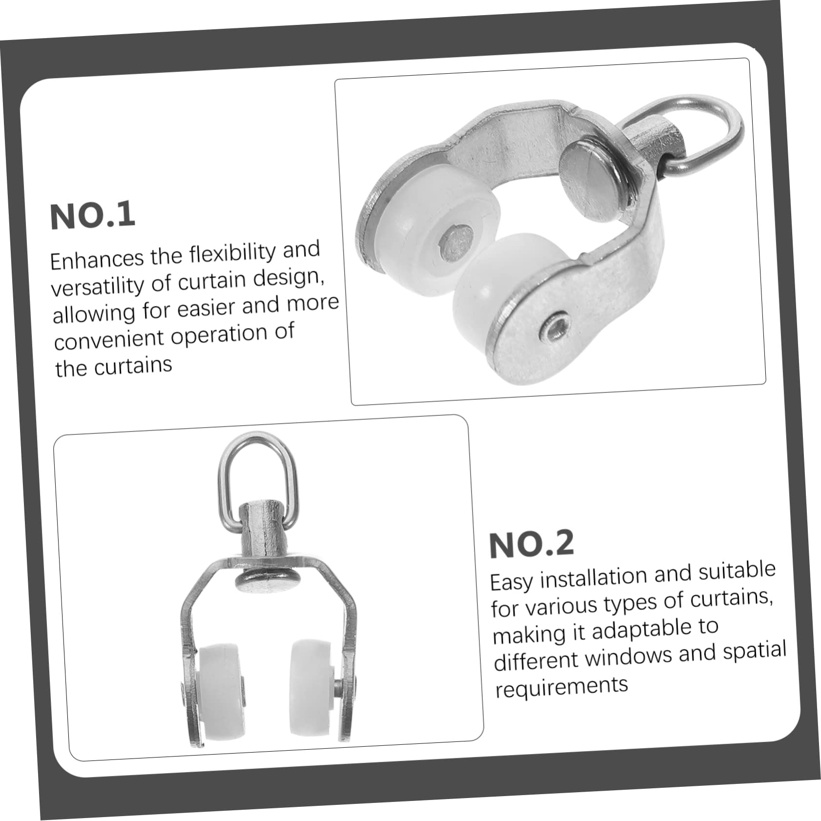 HEALLILY 2sets Strong Plastic Track Rollers Stainless Steel Frame Versatile Curtain Tracks Easy Operation 20pcs*2