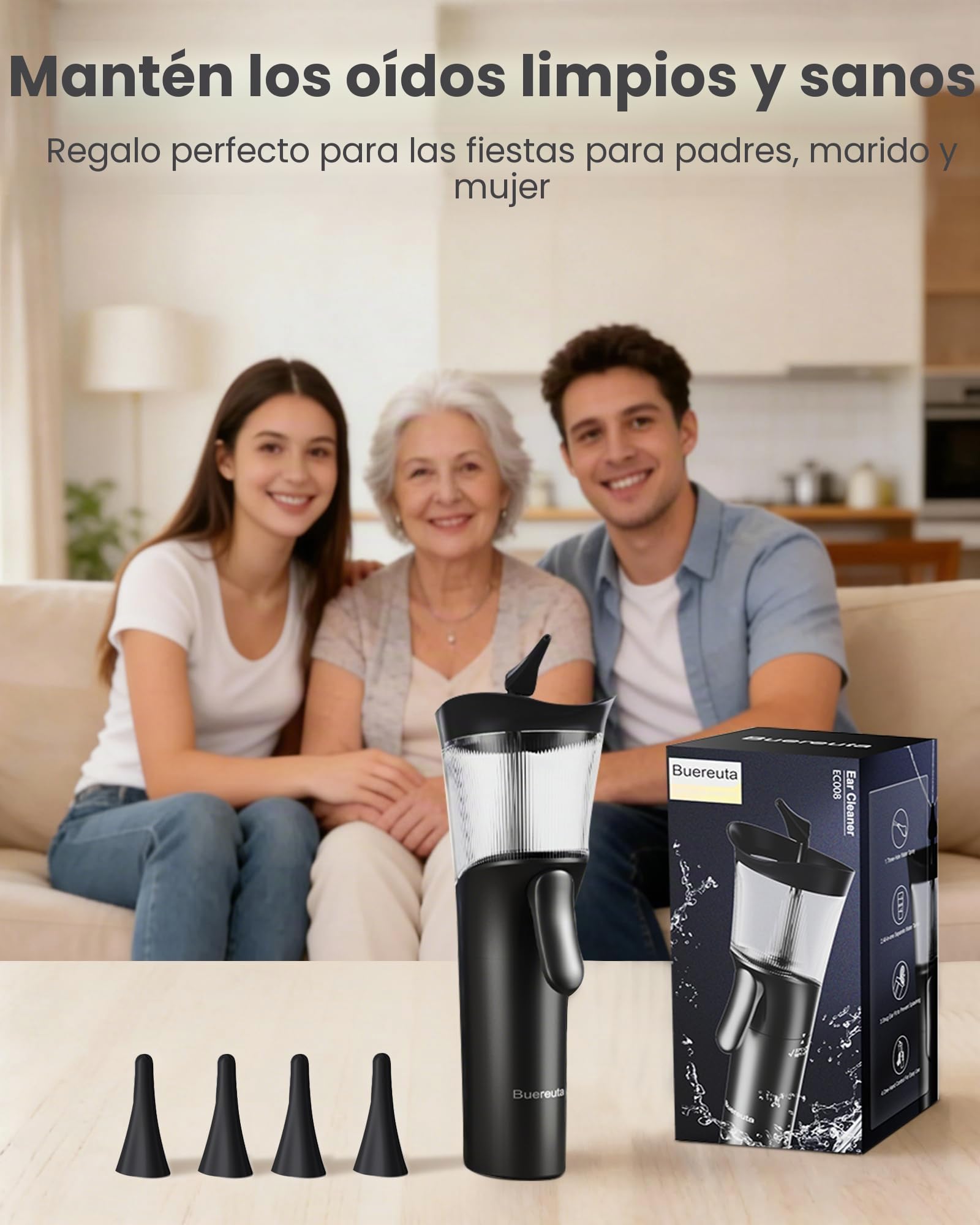 Set de removedor de cerumen - Limpiador manual de oídos, dispositivo de lavado de oídos con tanque de aguas residuales integrado, limpiador de oídos para adultos con boquilla de silicona suave