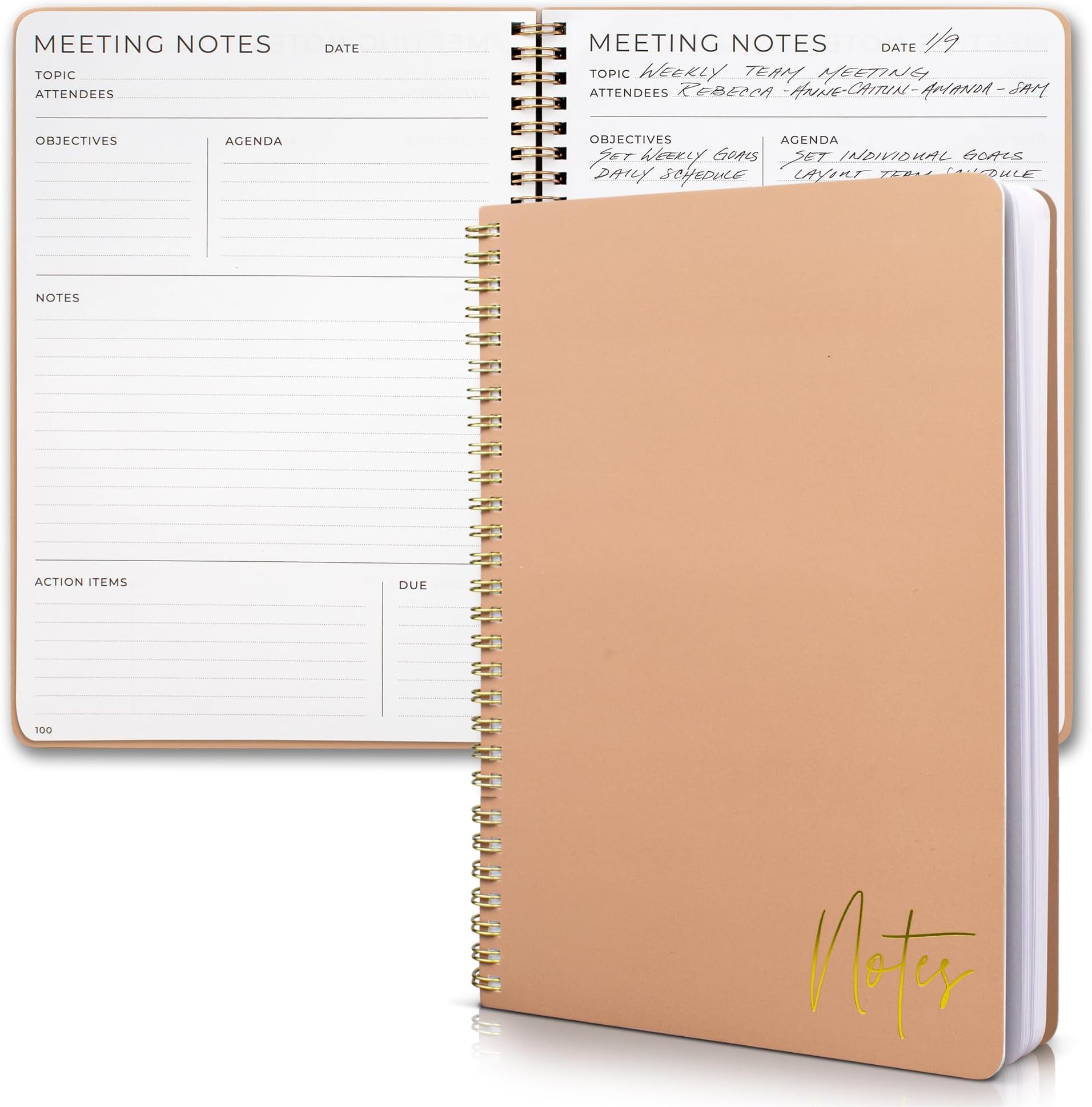 Beautiful Meeting Notebook For Work Organization - Easily Take Notes And Keep Agendas on Track - The Perfect Office Planner Supplies for Women & Men to Professionally Manage Business Projects - Pink