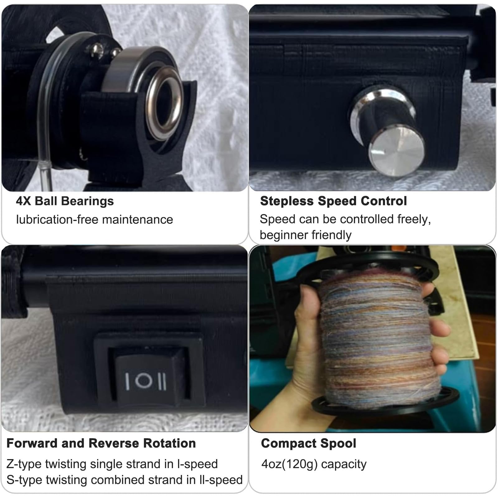Ruota di filatura elettrica, bobinatrice automatica del filato di velocità regolabile per tessitura, torsione inversa avanti