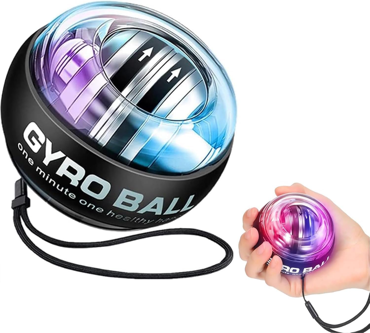 Gyro Ball Wrist Trainer with LED Lights | Auto Start Gyroscope Spinner for Forearm Strength, Grip Training & Hand Finger Arm Workout (Black)-image-38