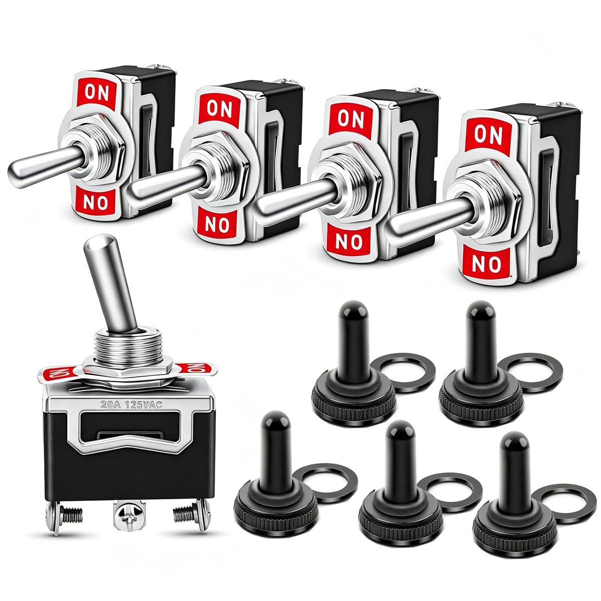 Gebildet E369-5Pcs 5Pcs Rocker Toggle Switch 12Mm, 15A-250Vac/20A-125Vac, 3 Pin Spdt On/Off/On Switch+5Pcs Waterproof Cover,Used For Car Auto Truck Boat