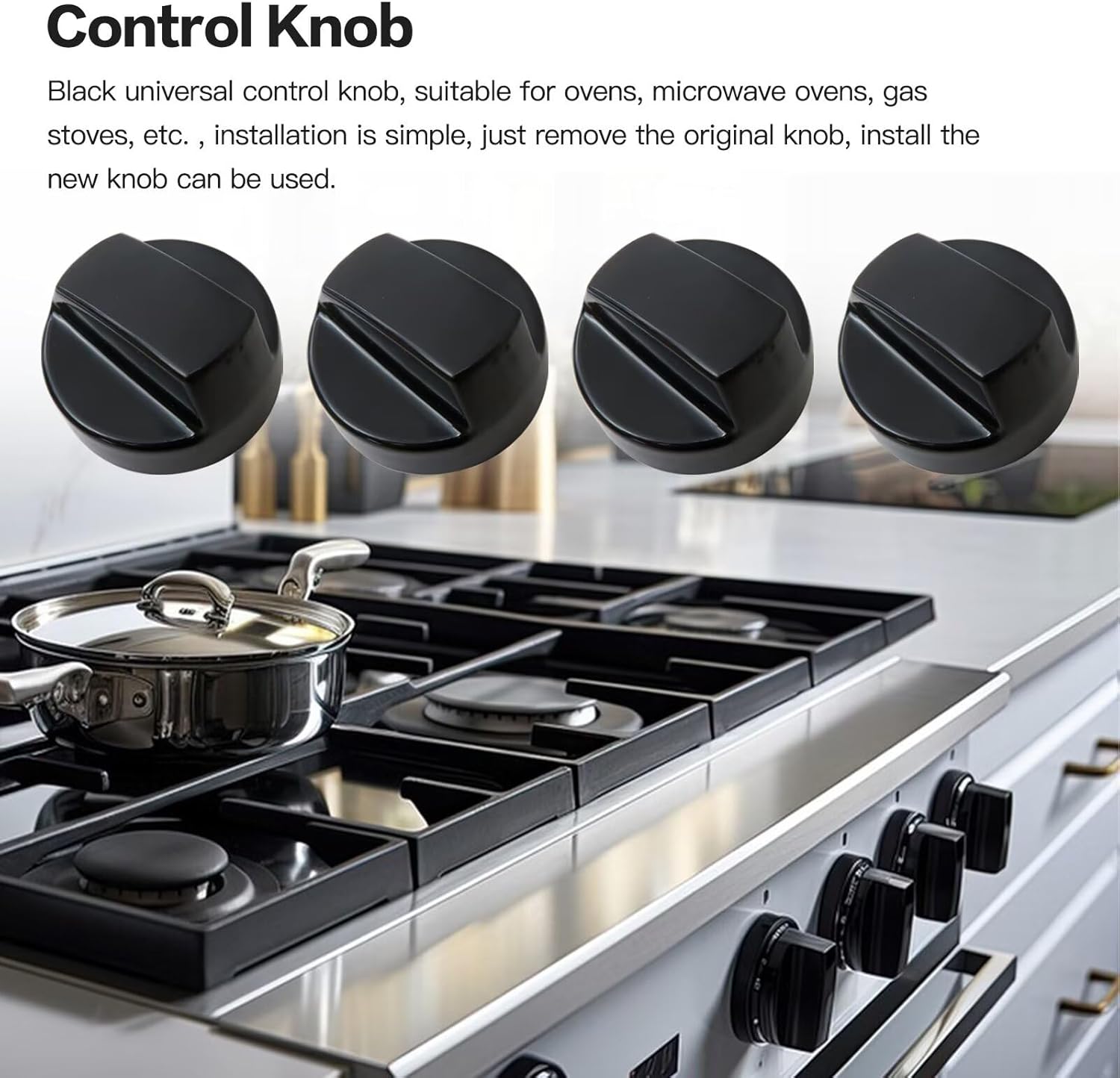 Updated Universal Control Knobs Replacement Fits Most Oven/Stove/Range Models, Pack of 4 (Black)