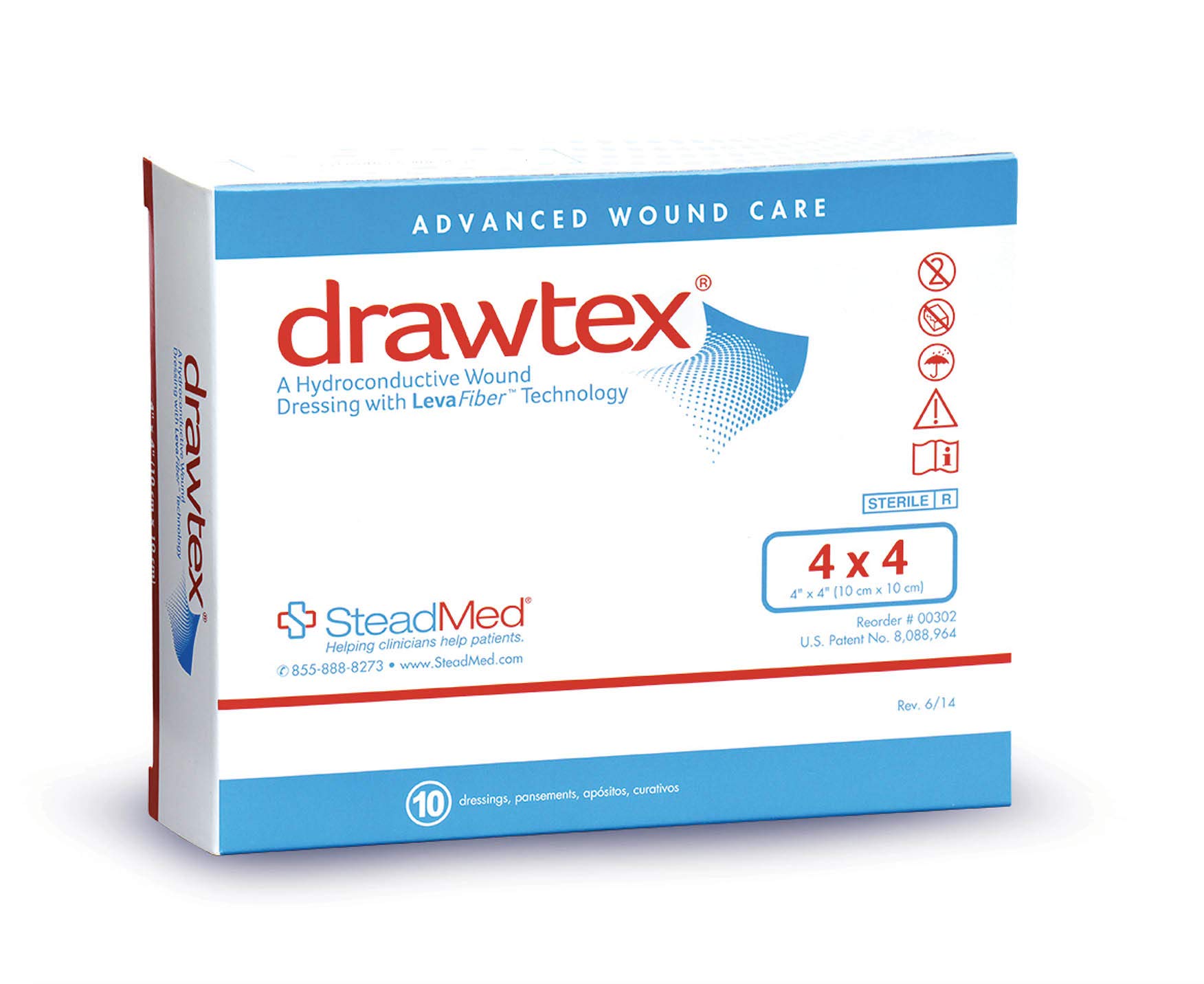 Drawex Wound Dressing with LevaFiber 4x4-Box of 10