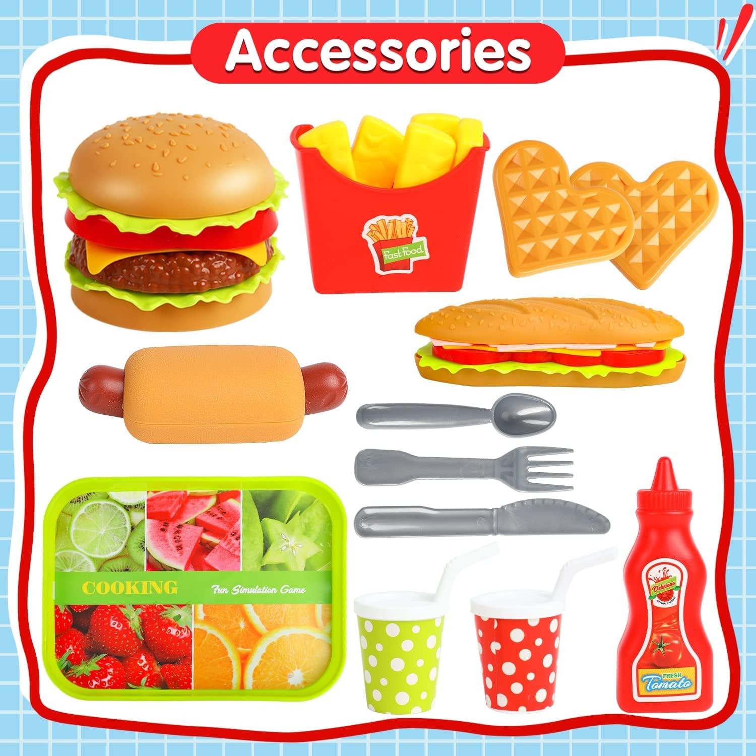 DERAYEE Hamburger Jouet, Groupe Nourriture Jouet Dinette Enfant Aliments pour Garçon Fille, Cadeau Éducatif