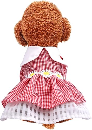 Miniatura 2 de Ropa para perros pequeños, vestido de verano a cuadros para cachorros, lindo vestido de princesa con lazo, trajes de verano para mascotas, vestido