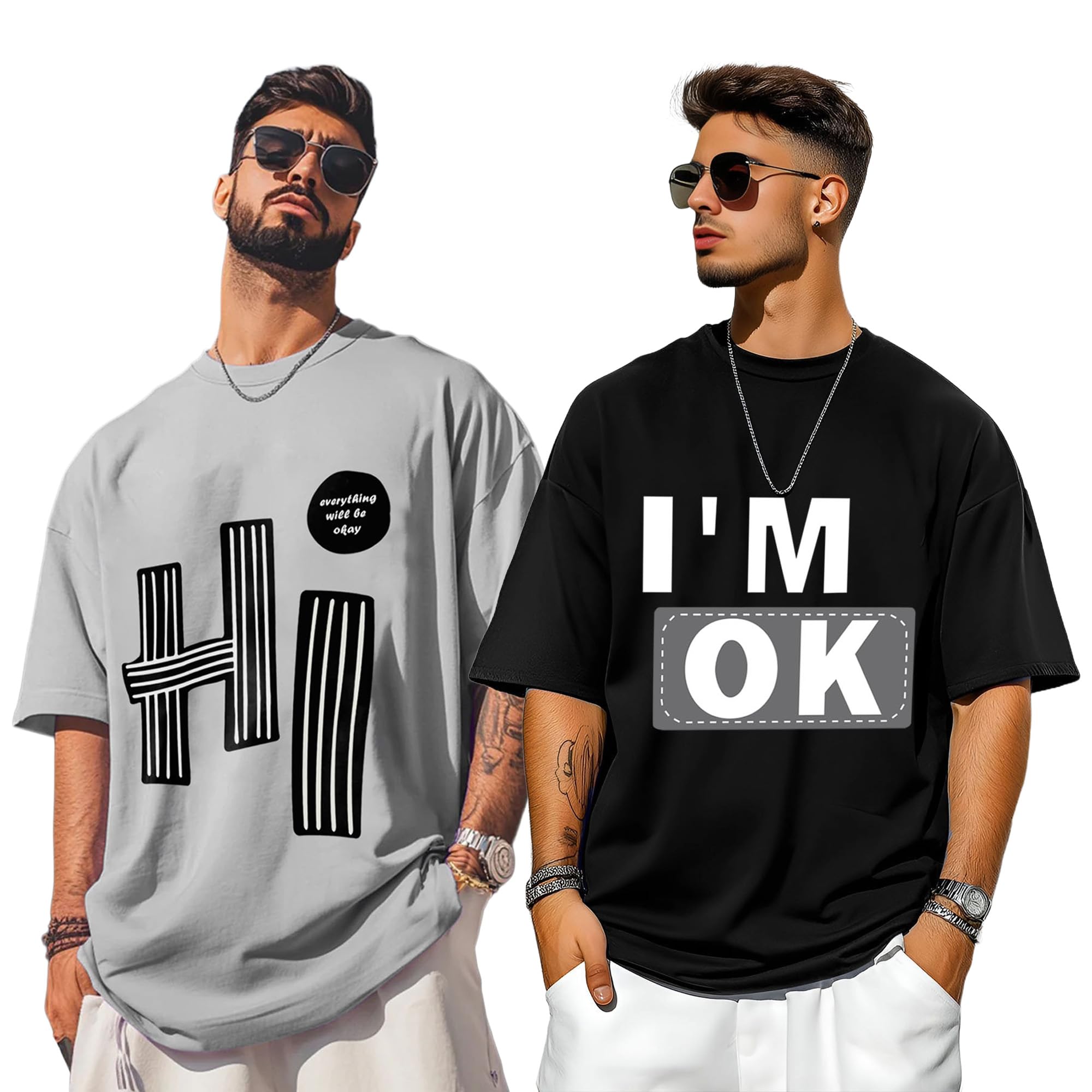 Oversize T-Shirt for Men in Cotton Blend ||Printed Tshirts for Mens(Pack of 2)-picture-16