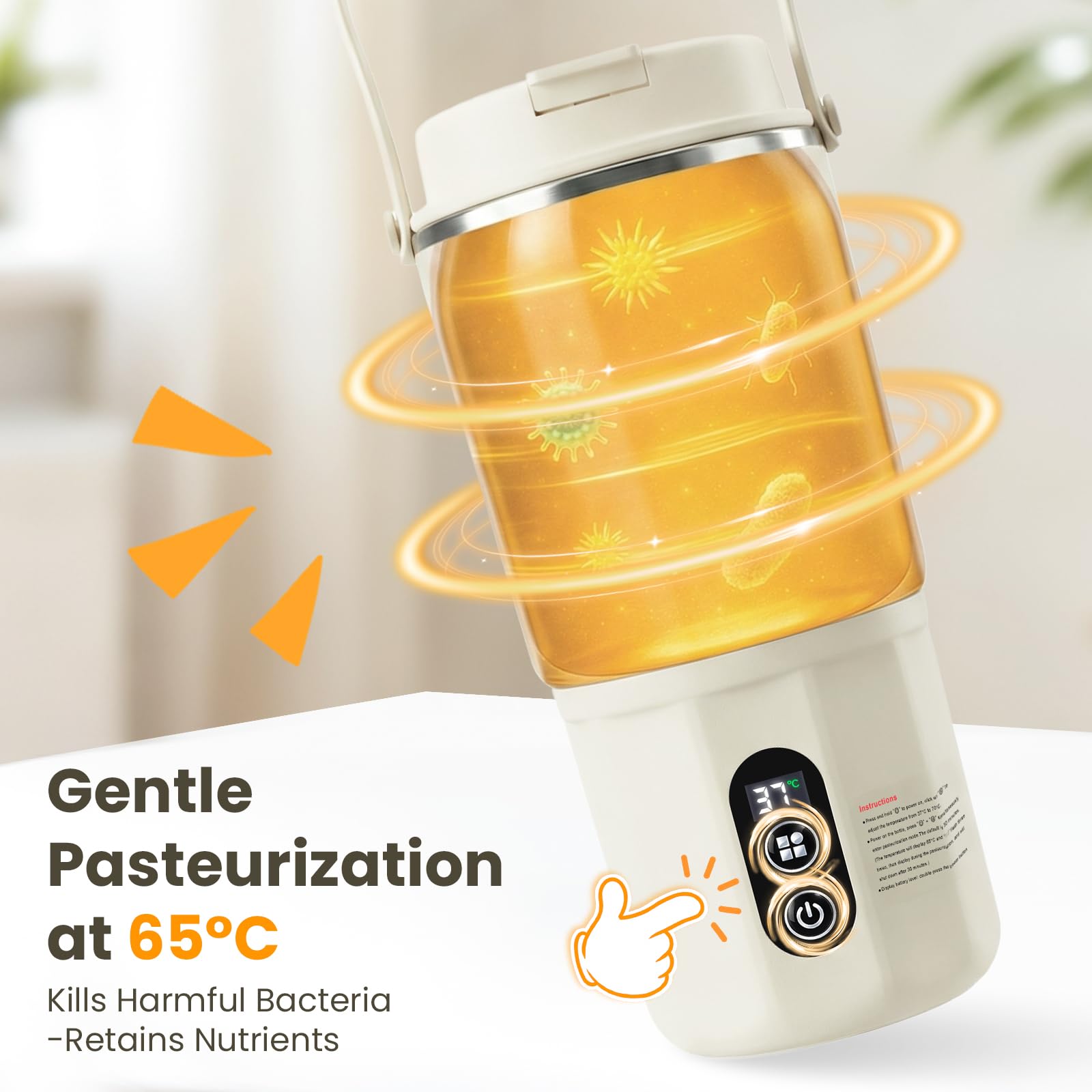 Tragbarer Flaschenwärmer - 2-in-1 Babyflaschenwärmer Schnelles Aufheizen Muttermilch und Wasser, Pasteurisierung, 24 Stunden konstante Temperatur für den Ganzen Tag (Beige) - 5