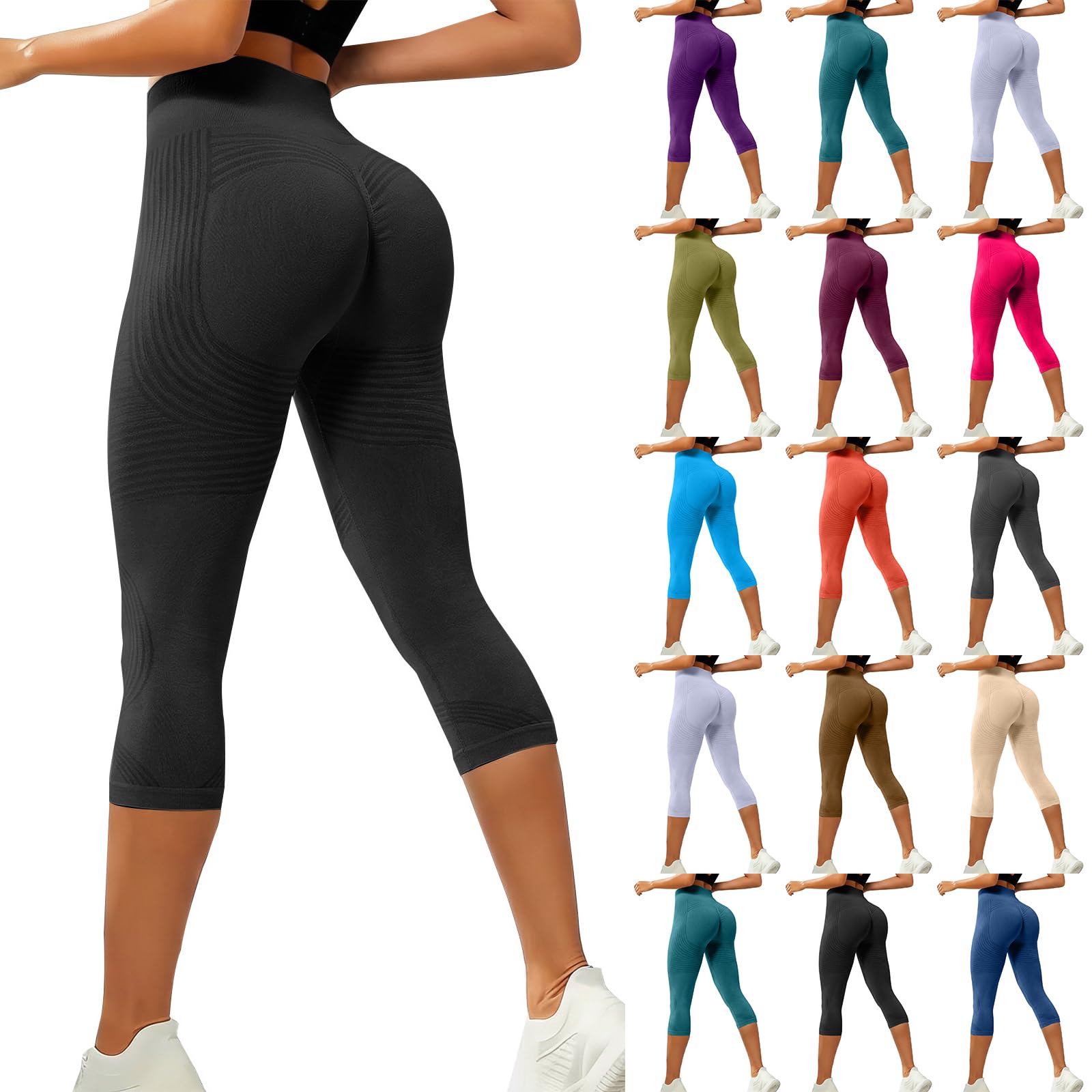 Leggings Estiva 3D Anticellulite Donna Collant 3/4 Sportivi Drenanti a Compressione Graduata Push Up Pantaloni da Palestra per Yoga Fitness e Pilates