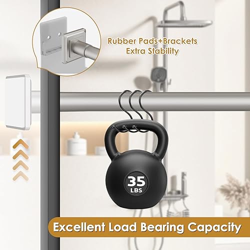 Miniatura 5 de Barra de cortina de tensión de níquel cepillado, barra de cortina de ducha de 30 a 76 pulgadas, resorte sin taladrar ni instalar tornillos, barra de