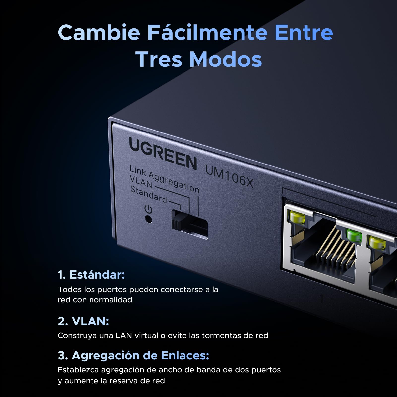 UGREEN 6 Puertos Switch Ethernet 5 Puertos Ethernet 2.5G 1 Puerto SFP+ 10G Switch RJ45 Carcasa Metal No Gestionado 4KV Multiprise RJ45 Montaje Mural para PC NAS Servidor Consola de Juegos Vídeo 4K/8K