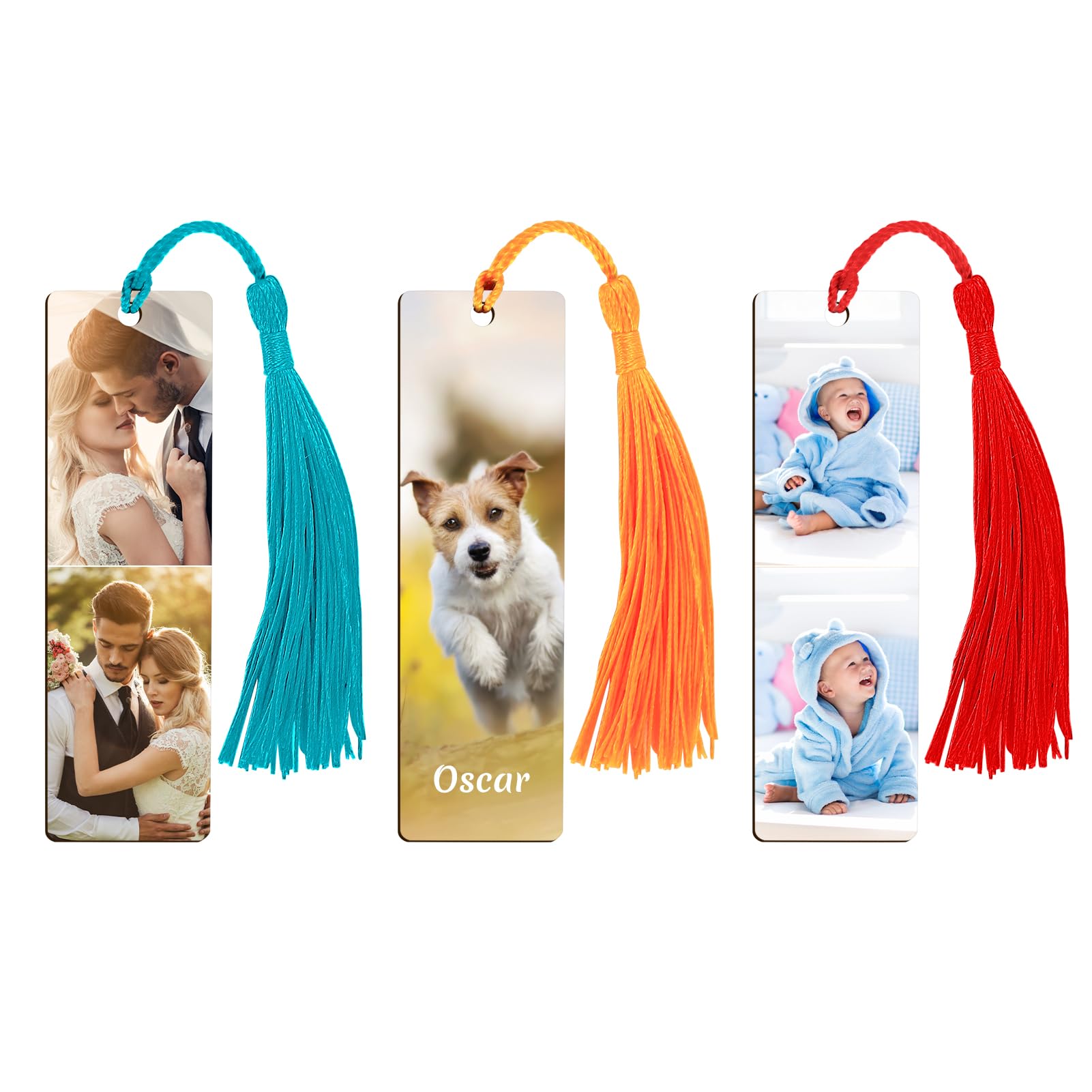 Personalized Bookmarks with Picture Text, Custom Photo Bookmark, Double-Sided Customized Bookmark with Tassel for Women Reader Book Lover Gifts for Birthdays Christmas Valentine's Day, 9.4 * 3cm