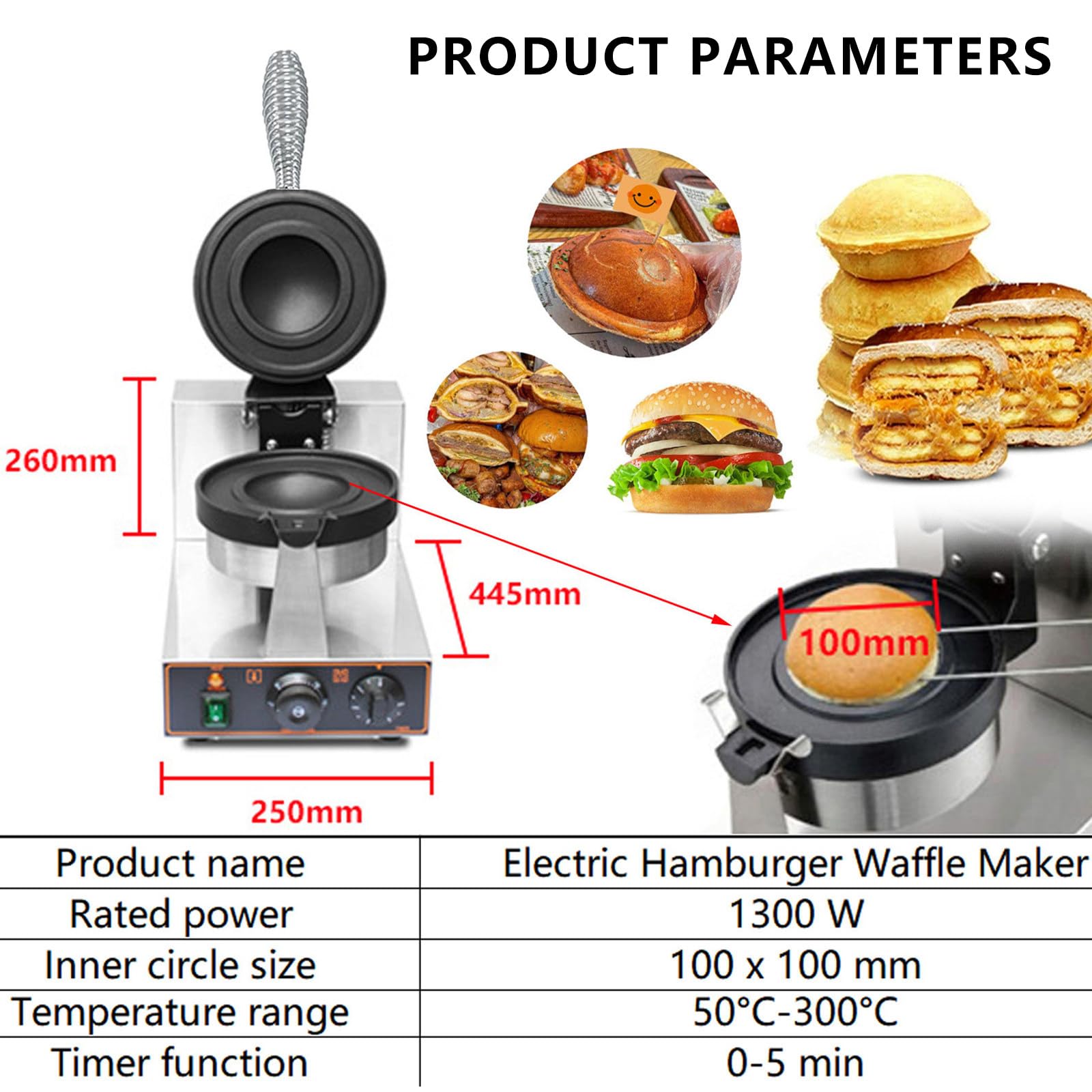 Gaufrier Électrique pour Burgers, Double Face, Plaque Antiadhésive, Idéal pour Les Food Trucks SingleHead