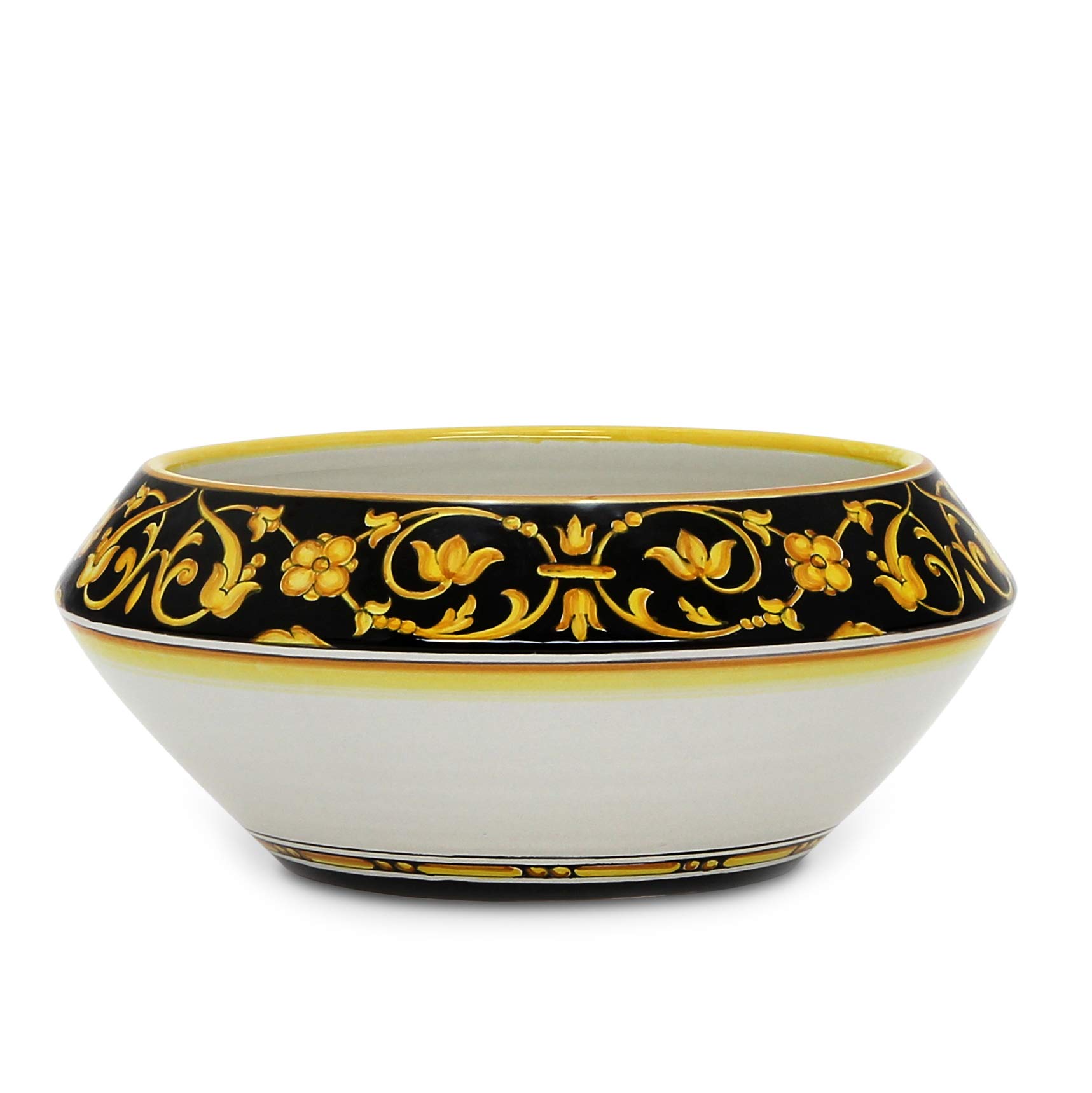 DERUTA BELLA Fruit Bowl Centerpiece Black & Gold Design [3504/35K-VCD] - Authentic hand painted in Italy. Original design. Shipped from the USA with Certificate of Authenticity.