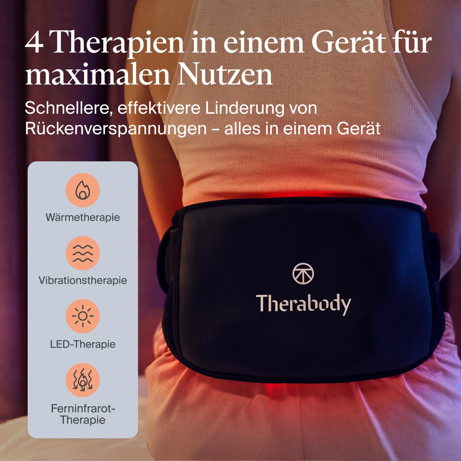 TheraGun ThermBack LED von Therabody - 4-in-1 Rückenbandage mit Wärme-, Ferninfrarot, Vibration und LED-Lichttherapien für schnelle Linderung von Schmerzen im unteren Rücken