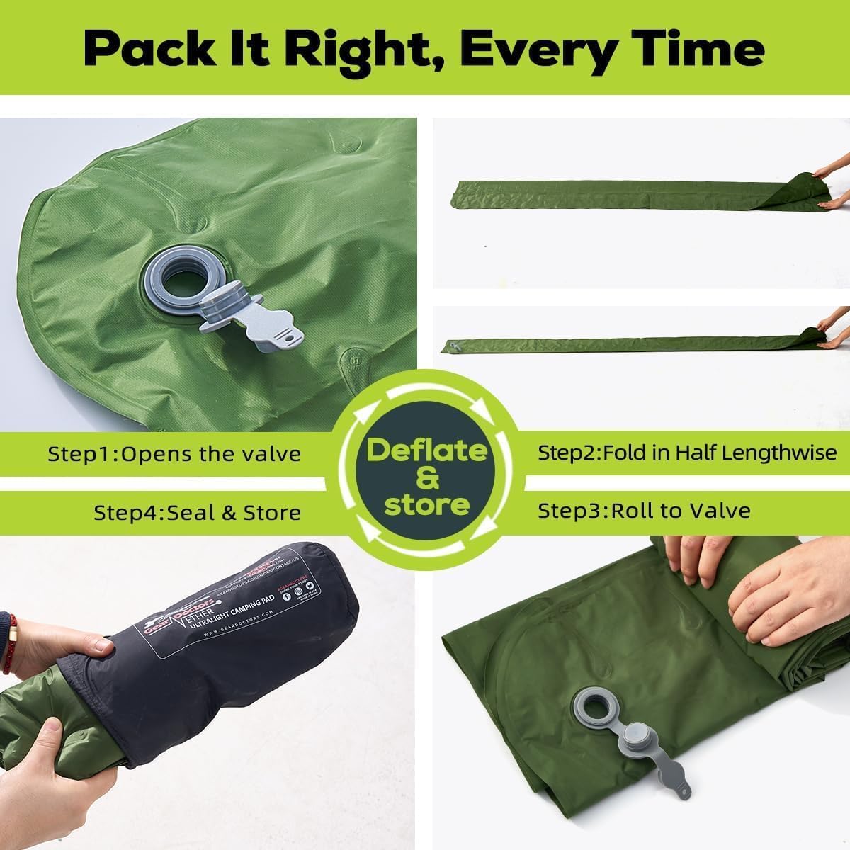 Gear Doctors® Ether 17.5oz Ultralight Camping Sleeping Pad – Backpacking Air Mattress – Camping Mattress Pad – Compact Inflatable Sleeping Mat for Backpacking, Comfortable Outdoor Hiking, Tent, Travel