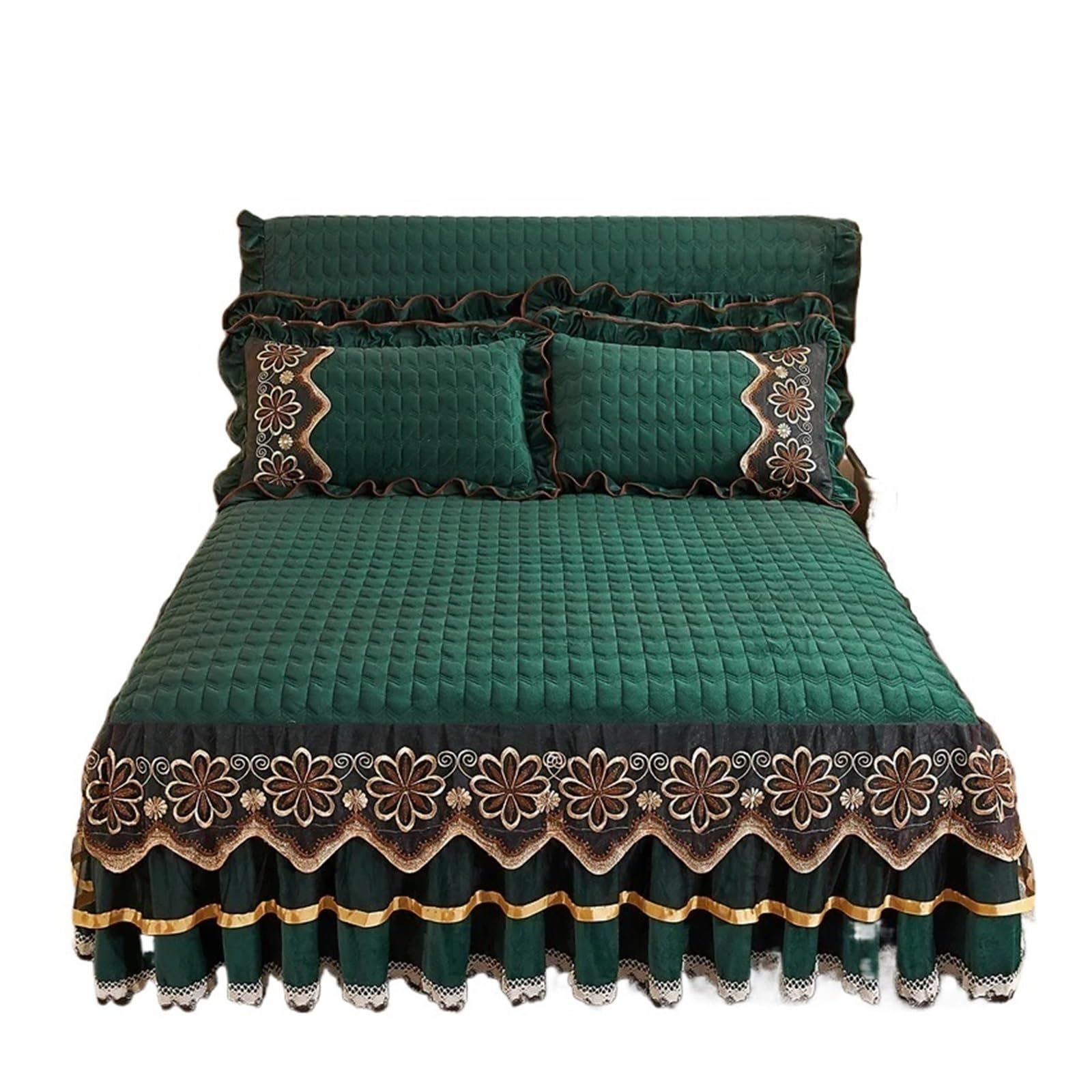 Gonna letto con balza Copriletto Gonna da letto trapuntata in velluto di cristallo invernale, federa esclusa(Color1,1pc Skirt 200x220cm)