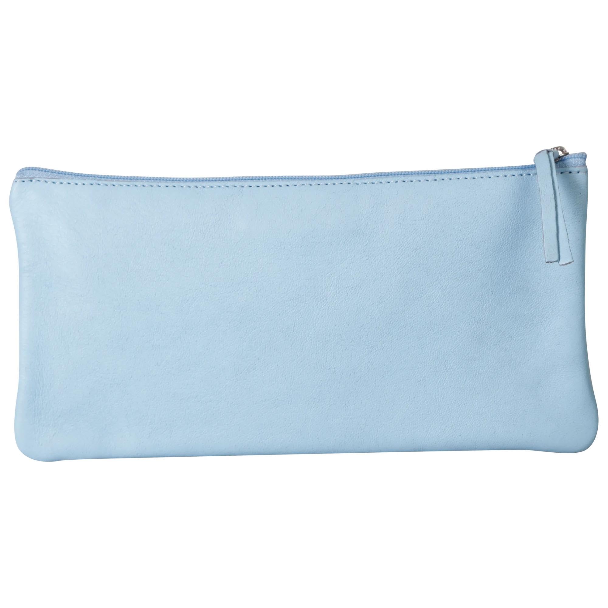 Clairefontaine 410165C - Light Blue - Dimensions: 22x11 cm Genuine Lambskin Flat School Pencil Case - School Supplies - Coloured Pencil Case - Pencil Tray