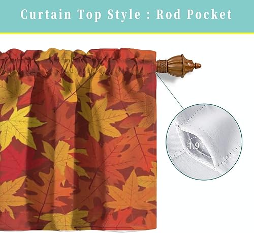 Miniatura 4 de Fanjanmey Cortina de cenefa de cocina con temática de hojas de arce, con bolsillo para barra de ventana, para ventanas, dormitorio, baño, naranja
