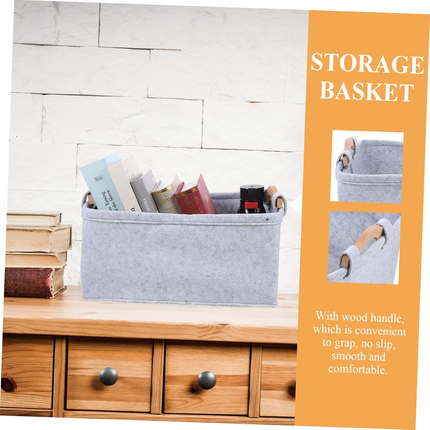 Document Organizer Felt Storage Basket Desktop Organizer Basket for Books Dvds Magazines Grey